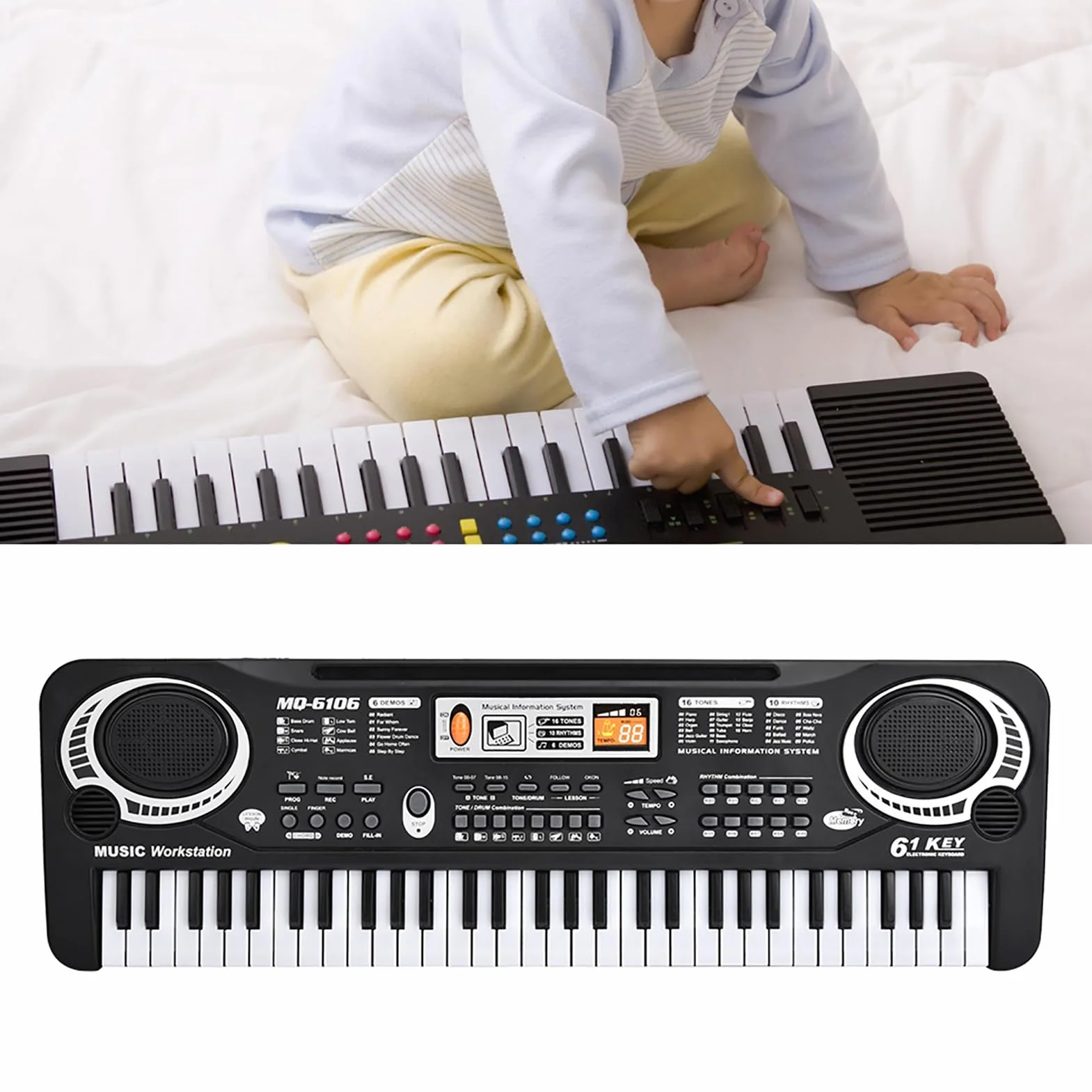 Pianino elektroniczne 61 klawiszy Klawiatura E z klawiaturą cyfrową i mikrofonem Wtyczka EU Elektroniczna interaktywna klawiatura fortepianowa Zabawka edukacyjna z 6 piosenkami dla dzieci