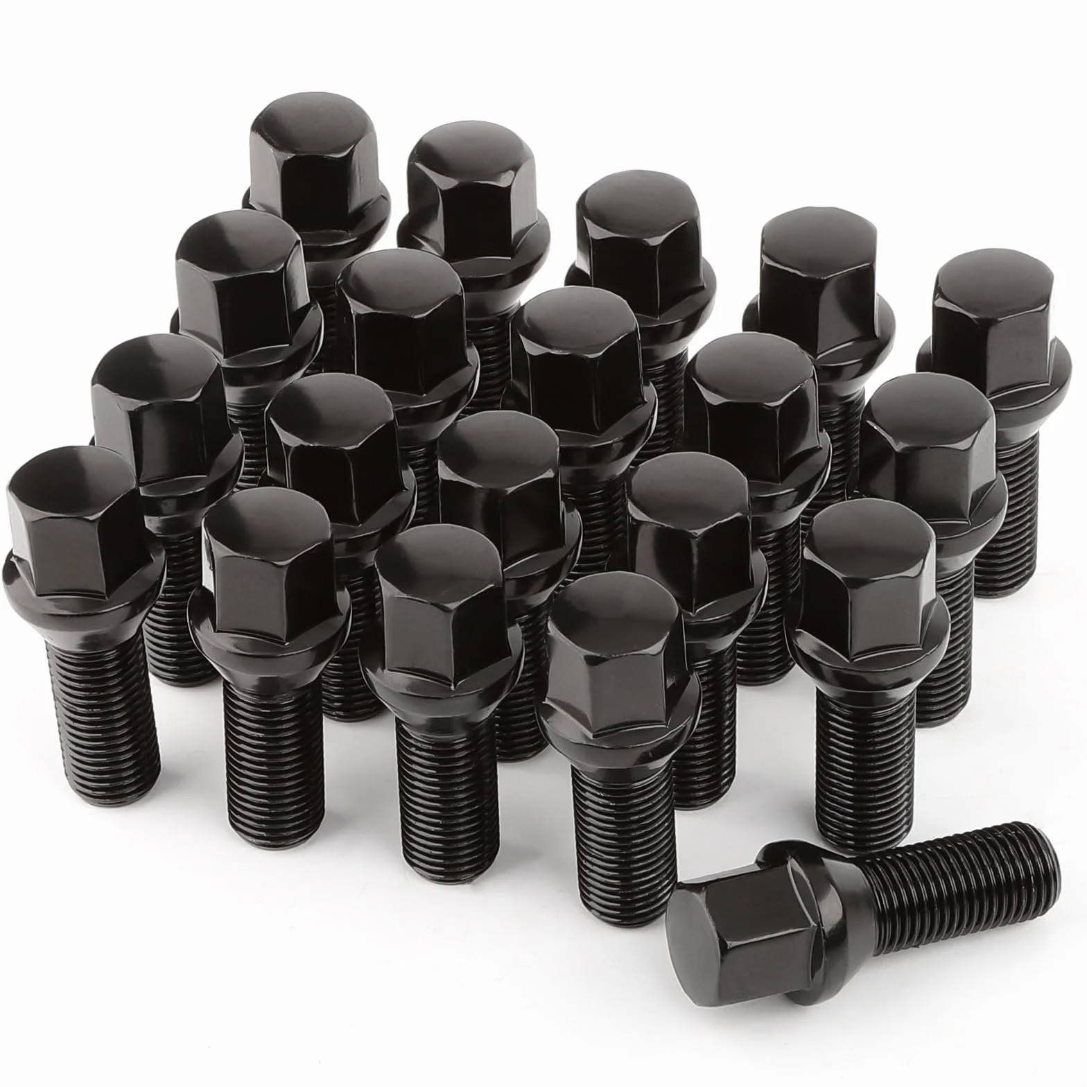 GAsuppply M14 x 1,5, 20 sztuk, śruby do kół SW17 mm, stożek 60°, średnica D = 28 mm, sworzeń koła do felg aluminiowych i wymiany opon (czarny)