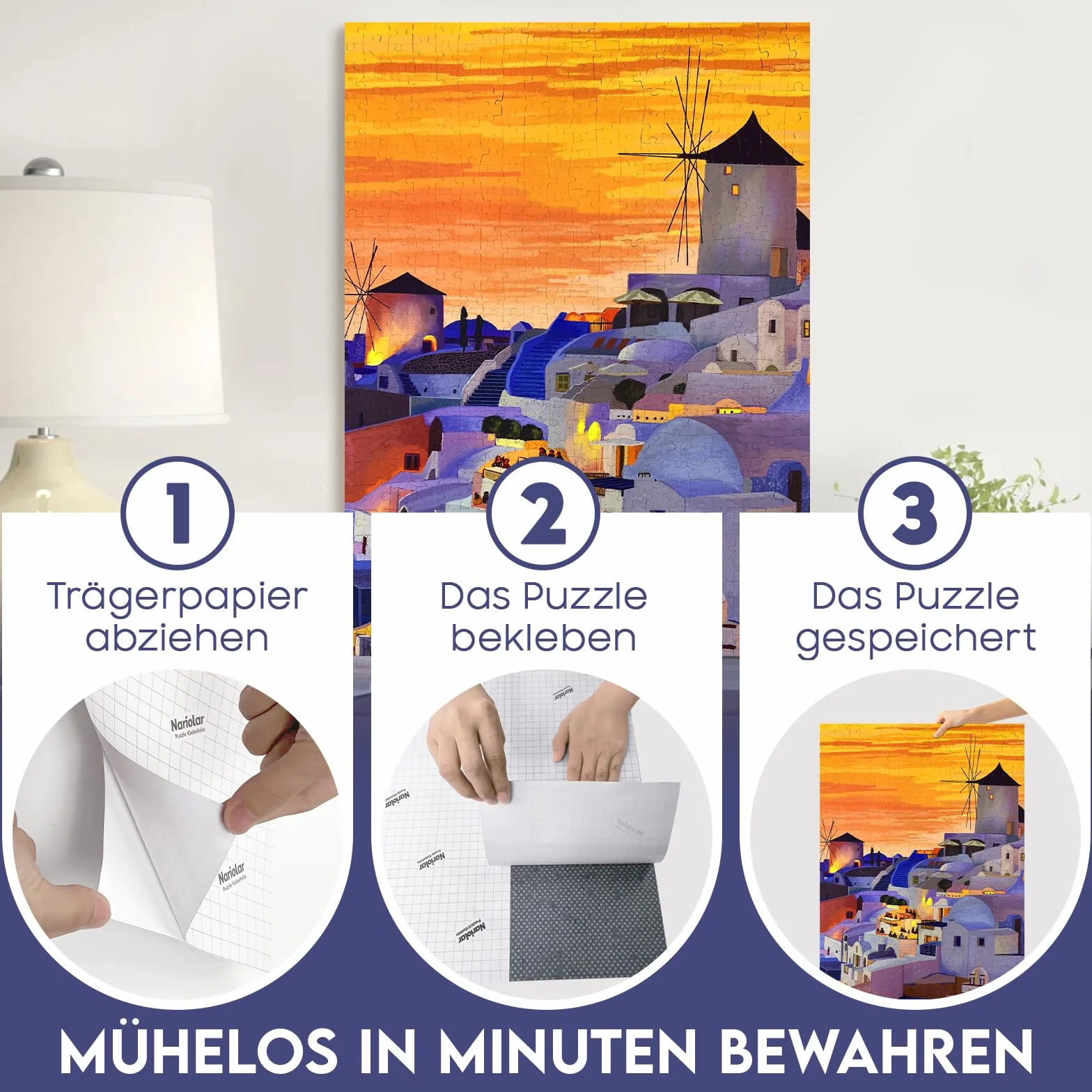 Nariolar Ultra-przyczepna folia samoprzylepna, 64 super klej do puzzli, do otrzymania 8 x 1000 elementów i do ochrony puzzli w ciągu zaledwie kilku minut
