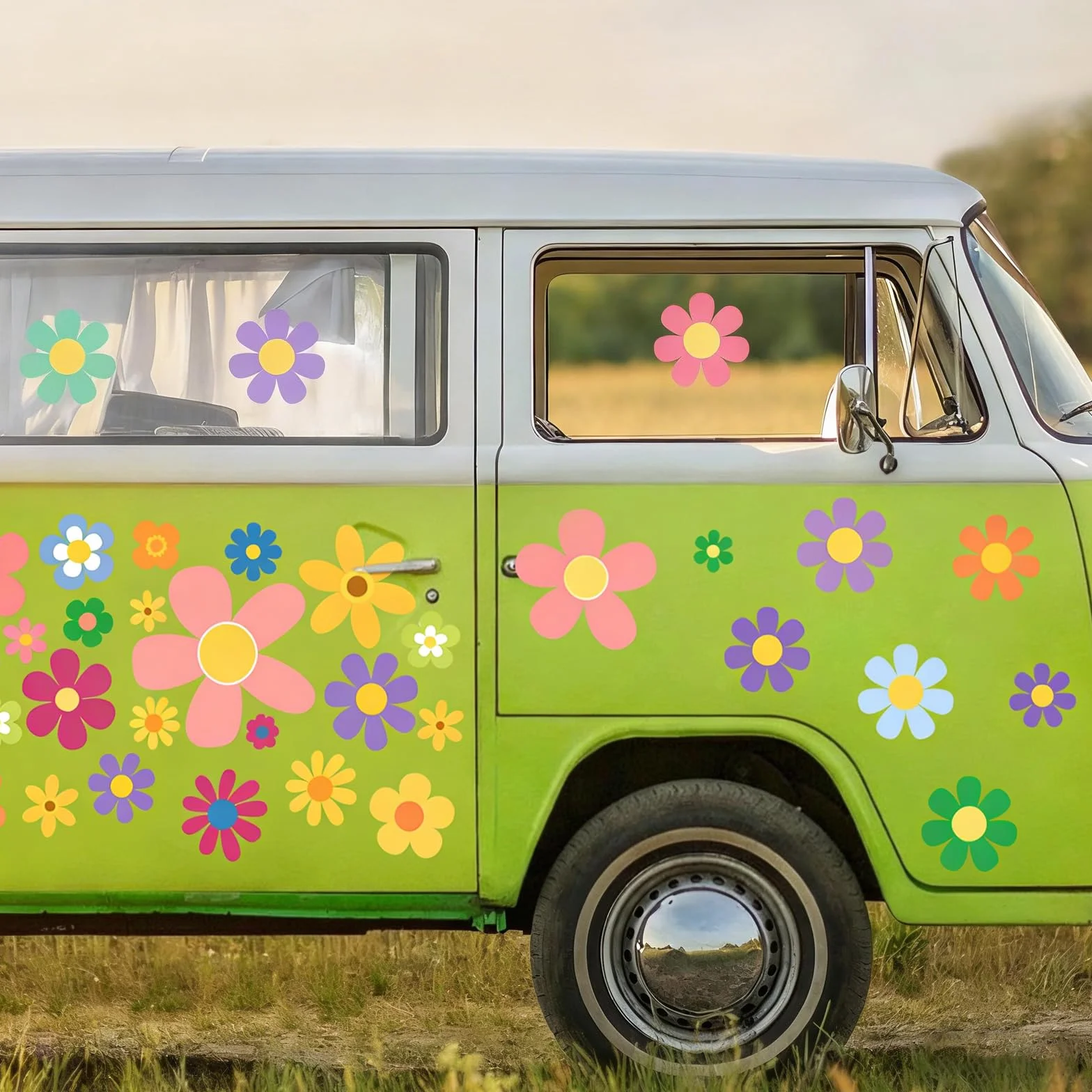 Naklejki samochodowe Hippie Design Duże Kwiaty Wodoodporne Samoprzylepne Winylowe 88 szt.