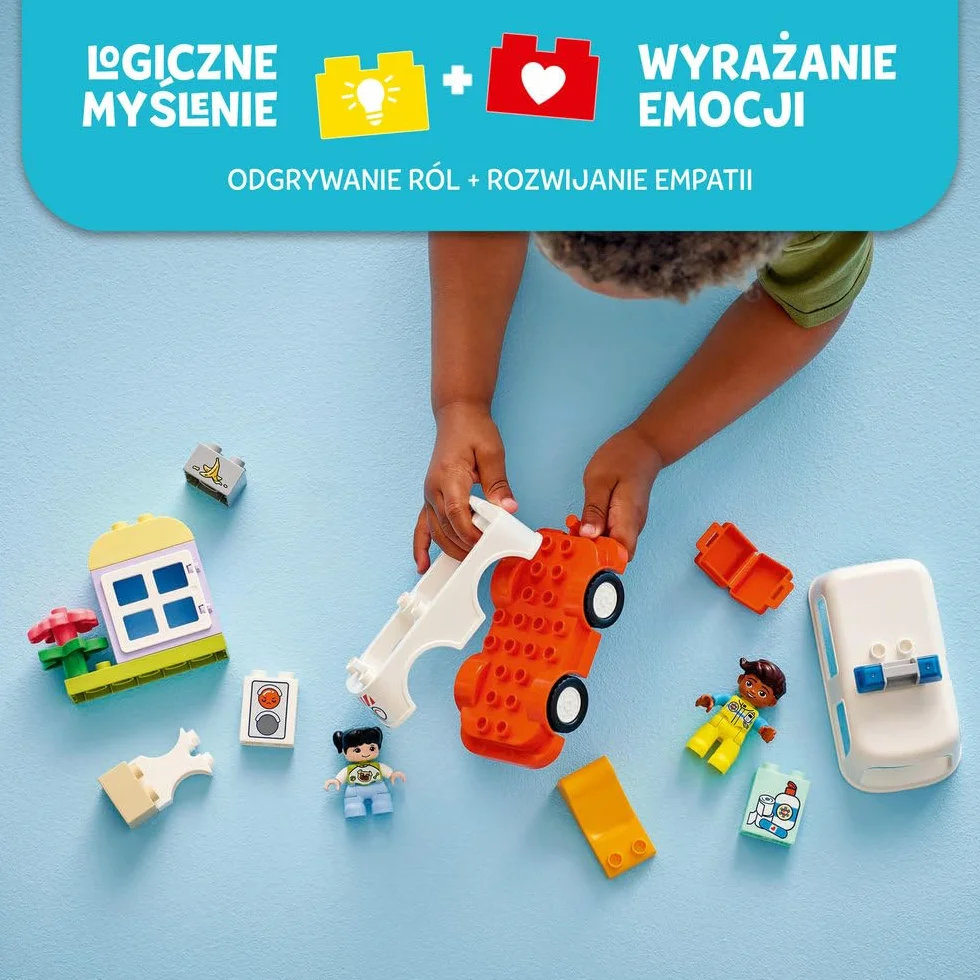 LEGO DUPLO Town Karetka z Kierowcą, Edukacyjna Zabawka dla Dziecka do Odgrywania Ról, Rozwijająca Motorykę Małą, z 2 Figurkami, Kreatywny Prezent dla 2-latka, Dziewczynki i Chłopca, 10447