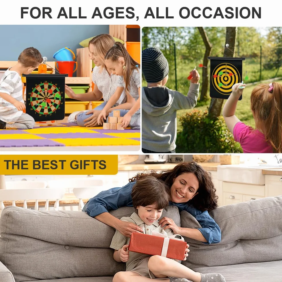 flintronic Magnetyczna gra planszowa do rzutek dla dzieci, 12"/15"/17" wisząca tablica do rzutki dla dzieci z 14 rzutkami, do rodzinnych gier wewnątrz i na zewnątrz