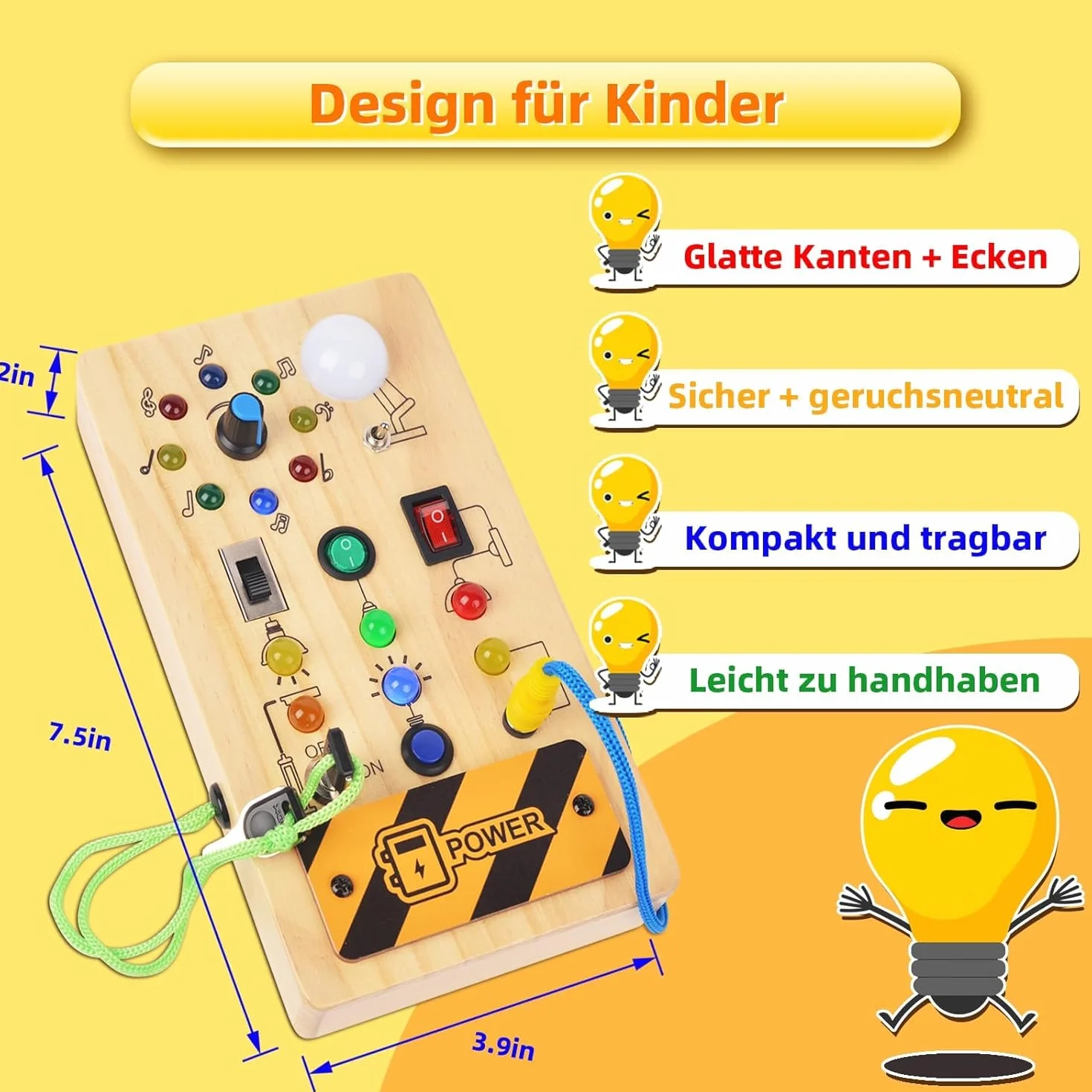 Montessori Toy Deska Rozdzielcza 1 2 3 4 lata, zabawka do nauki umiejętności motorycznych, 8 przełączników, 15 diod LED