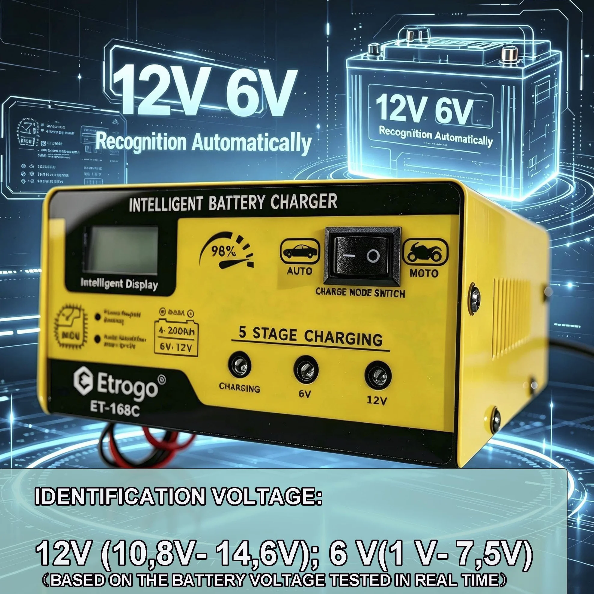Ładowarka do akumulatora samochodowego 12 V, 6 V, 10 A, ładowarka do akumulatorów samochodowych, w pełni automatyczna, inteligentna ładowarka podtrzymująca do samochodu, motocykla