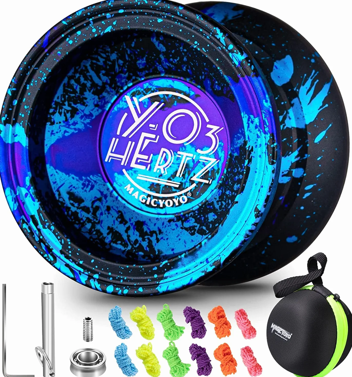 JoJo Y03-Hertz Unresponsive Yo-Yo dla dzieci i dorosłych, profesjonalny trick JoJo Y03 dla zaawansowanych, profesjonalny metalowy Jo jo z długim czasem wirowania + 12 strun Yo-Yo + torba YoYo