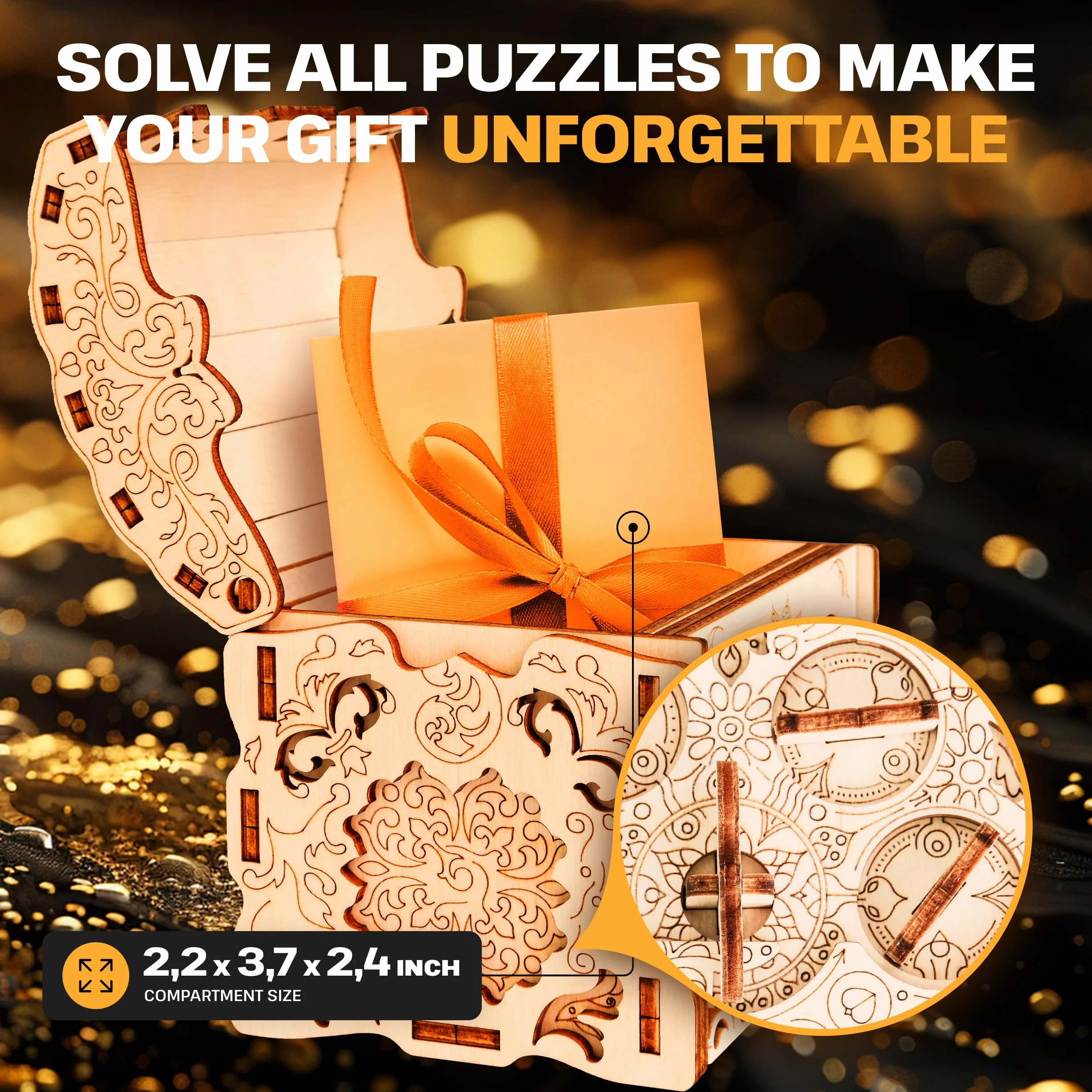ESC WELT Wooden Secret Treasure Box Puzzle z drewna - kreatywne pudełko prezentowe na pieniądze, bony, karty podarunkowe - drewniane pudełko 3D - pudełko prezentowe dla młodzieży i dorosłych -