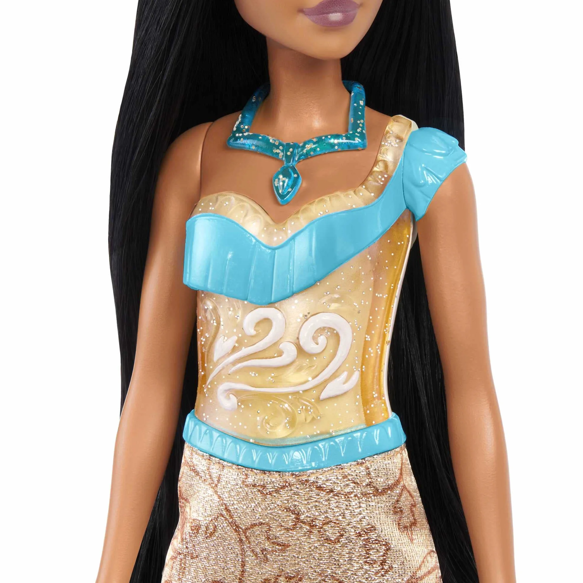 Mattel Księżniczka Disneya Pocahontas Lalka z punktami zgięcia, błyszczącym ubrankiem i akcesoriami inspirowanymi filmem Disneya, prezent dla dzieci HLW07