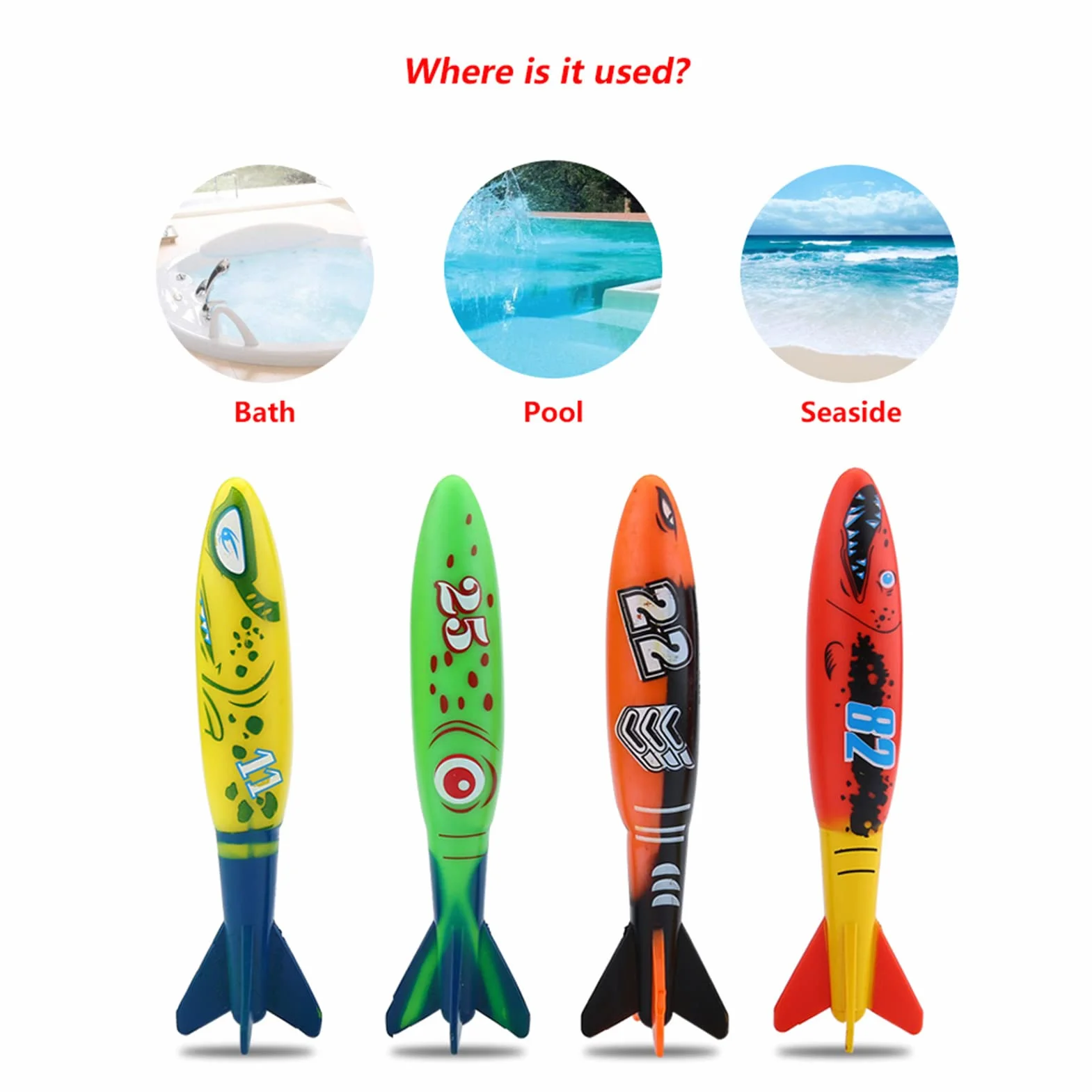Vgeby Nurving Torpedo Toys, 4 sztuki zabawki treningowe nurkowe zabawki sportowe dla dzieci Podwodna gra