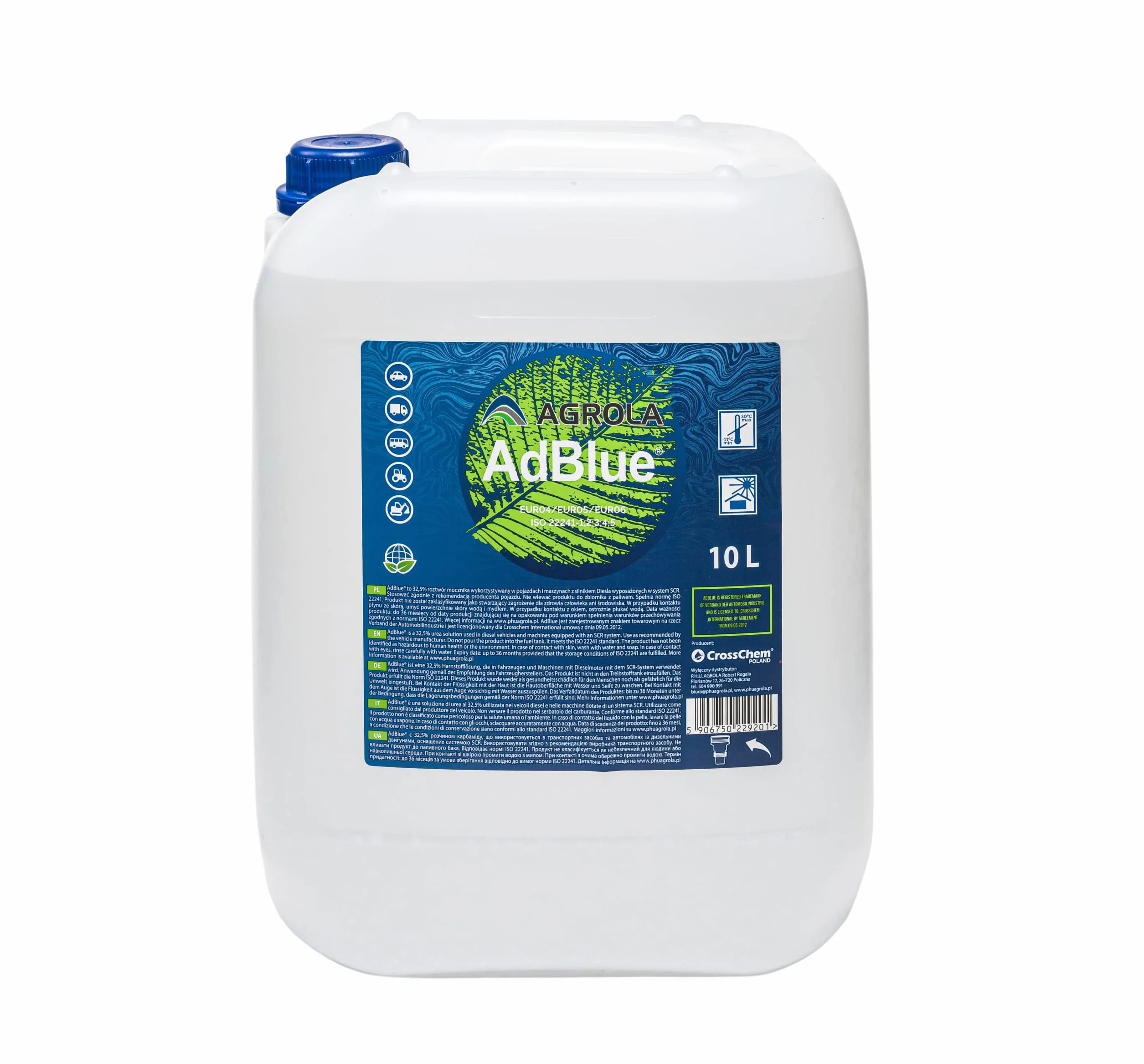 20 l 2 x AGROLA AdBlue® wraz z wężem do napełniania 10 l + ściereczka z mikrofibry niebieska – do samochodów diesla takich jak BMW, VW i Audi
