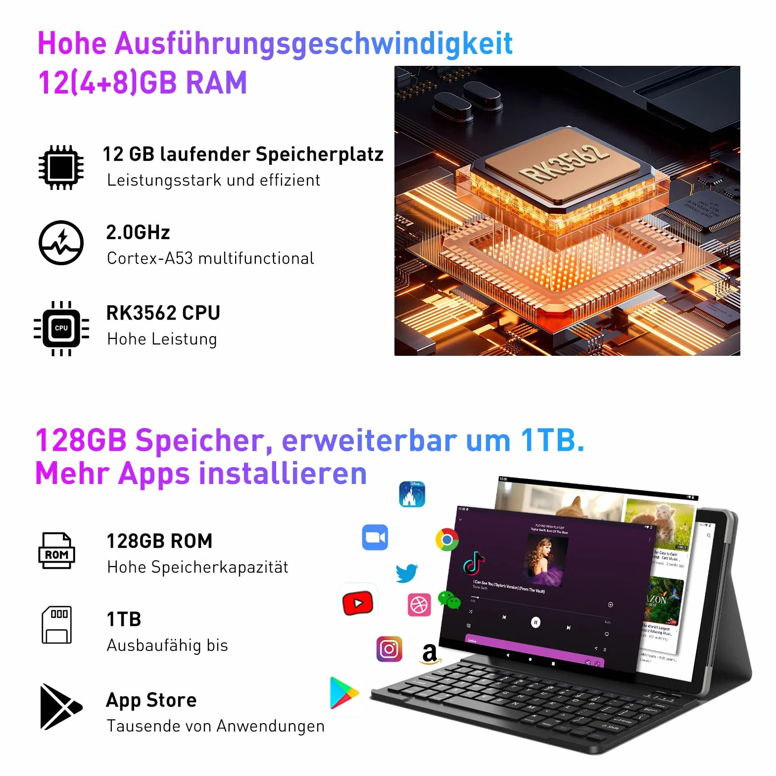 XGODY Tablet 10-calowy Android 13 z klawiaturą 2,4 G/5G WLAN 4-rdzeniowy 2,0 GHz | 12 GB RAM + 128 GB ROM (TF 1 TB) | FHD | aparat 5 + 13 MP | 7000 mAh | Bluetooth 5.0, tablet PC – szary