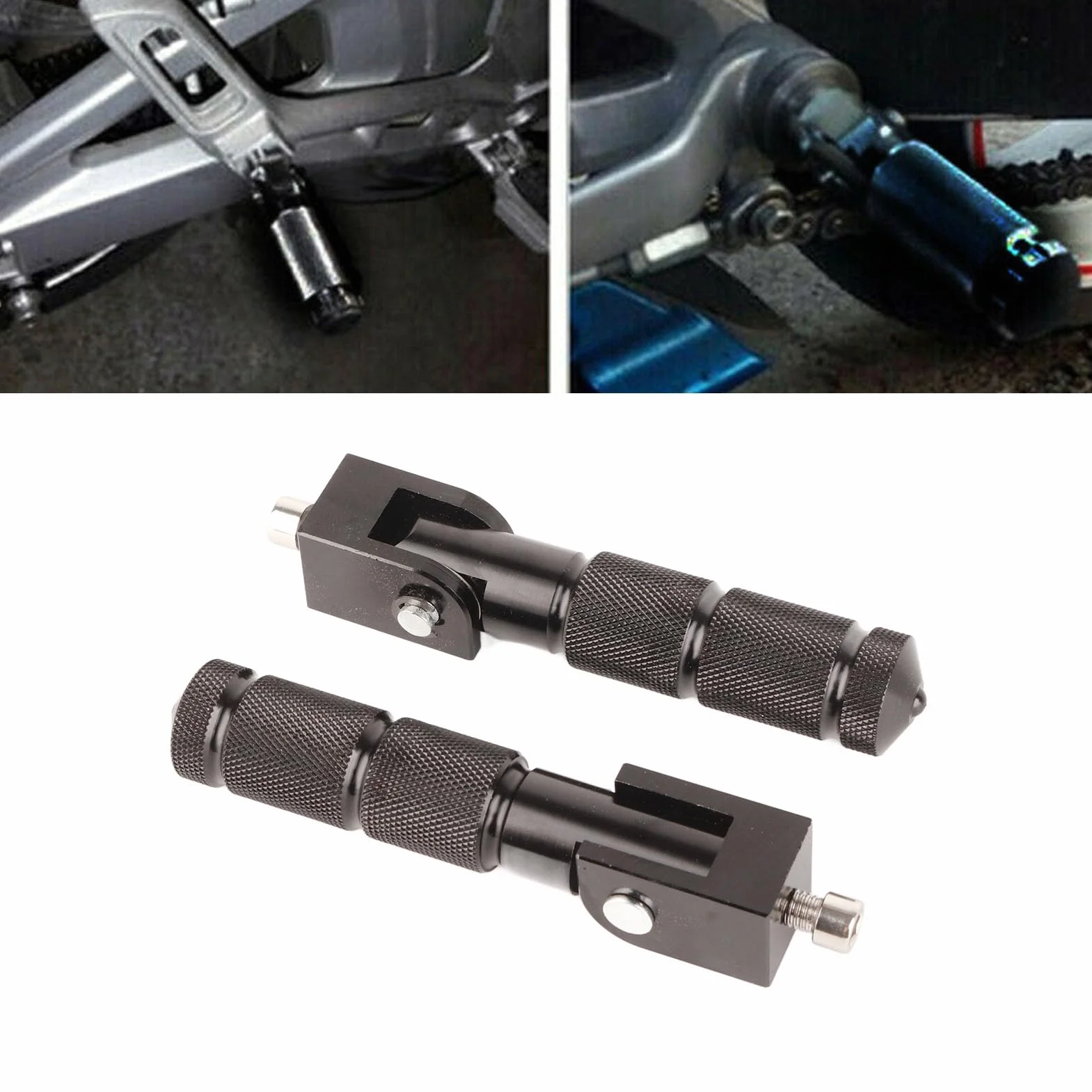 Podnóżek 2 szt.Aluminiowe pedały uniwersalny podnóżek motocyklowy samochód elektryczny 8MM 90 stopni składany pręt podtrzymujący akcesoria do podnóżka motocyklowego (czarny)