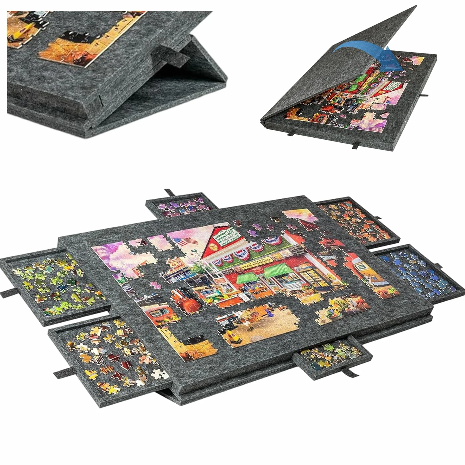 Przechylana tablica do puzzli, tablica do puzzli 1000 elementów z podstawką i pokrowcem zaprojektowanym 2 w 1, lekka filcowa torba do przechowywania z 6 szufladami, przenośny stół plateau do puzzli
