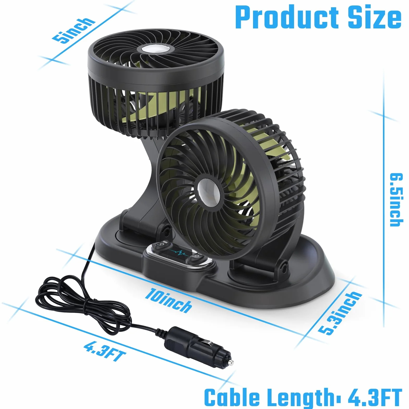 Wentylator samochodowy 12 V, wentylator chłodzący 12 V Ciągła prędkość Ciągły wentylator samochodowy o 360° obrotowy do pojazdów SUV RV