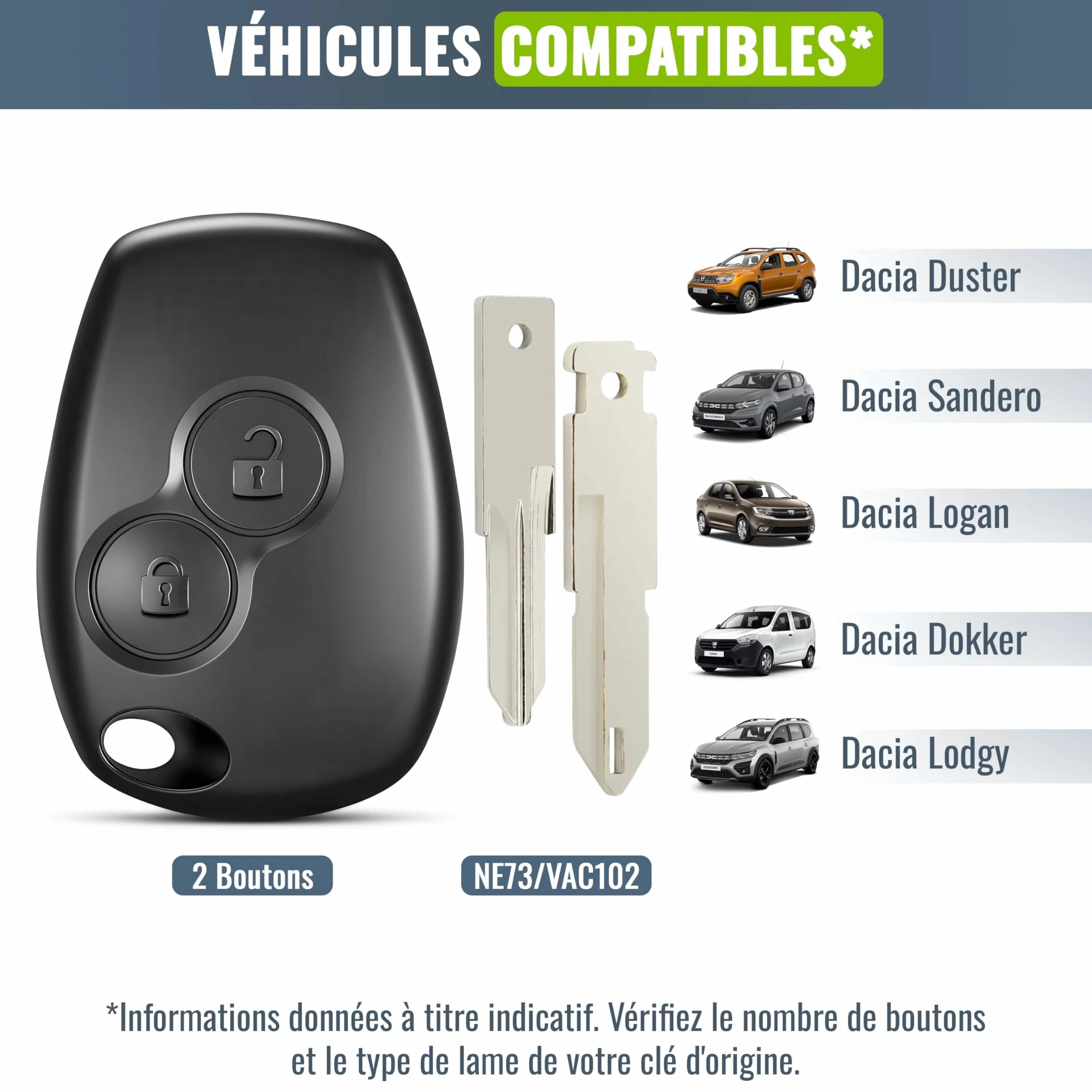 Obudowa klucza bez ostrza kompatybilna z Dacia Logan Sandero Duster Lodgy 2 Przycisk