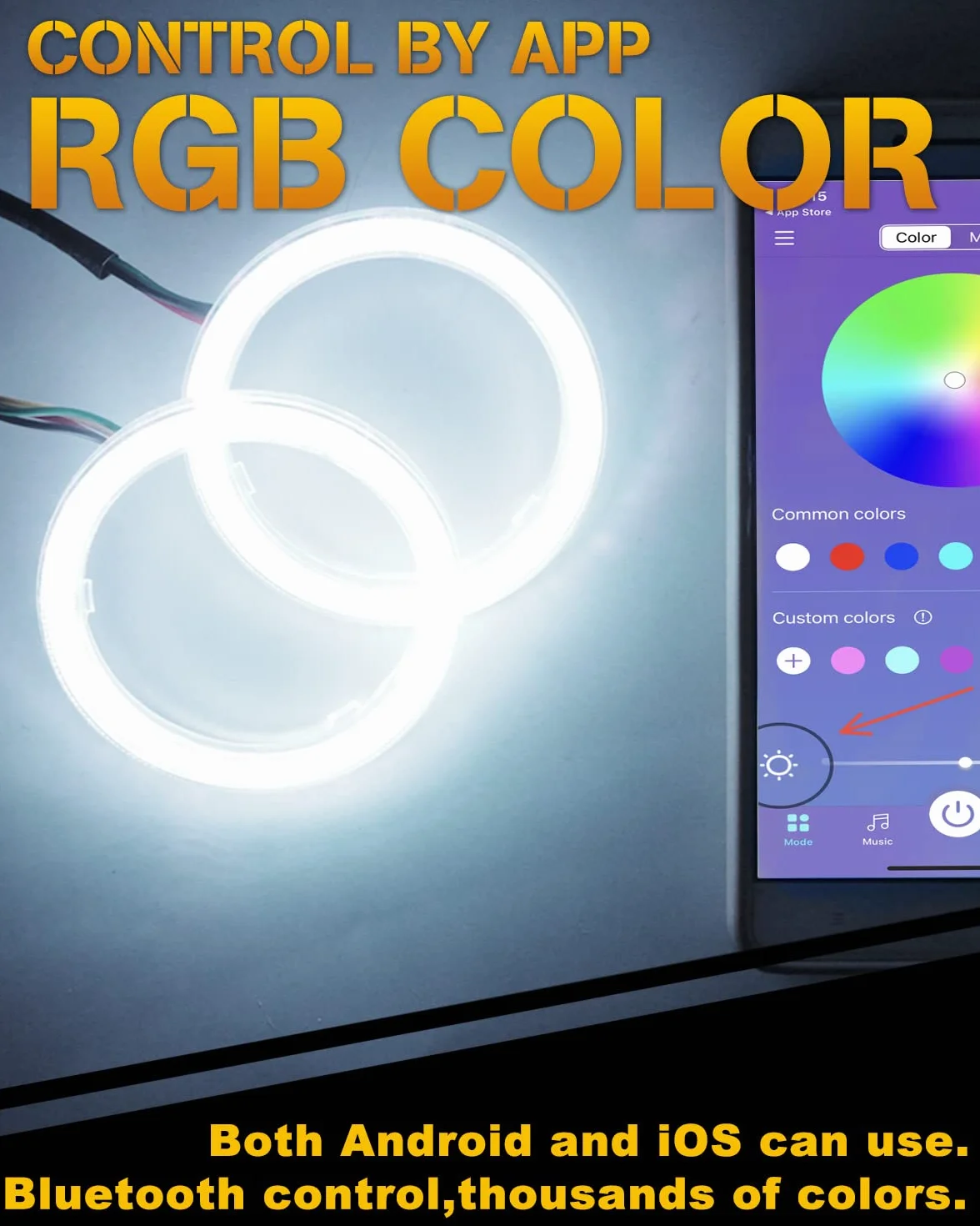 Qasim 1 para 60 mm Angel Eyes RGB LED COB Halo Pierścień Angel Eyes Uniwersalny do DRL Reflektor samochodowy Motocykl Lampa ostrzegawcza z osłoną Sterowanie Bluetooth Mobilna aplikacja 12V