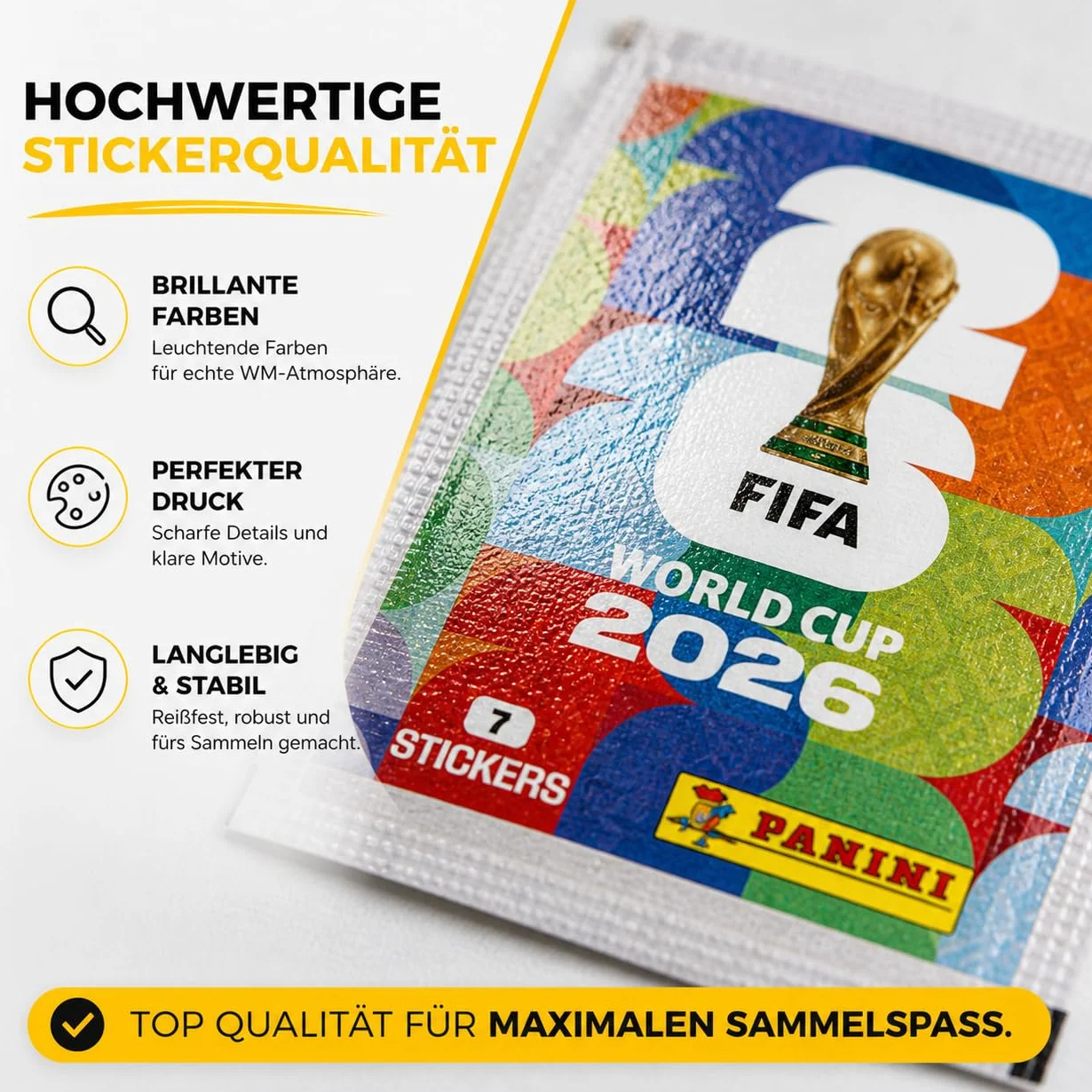 Naklejki kolekcjonerskie XXL na MŚ 2026 – naklejane naklejki Panini Mistrzostwa Świata Extra 1 x plan meczów (pakiet własnych marek) (100 torebek / 700 pojedynczych torebek z naklejkami)