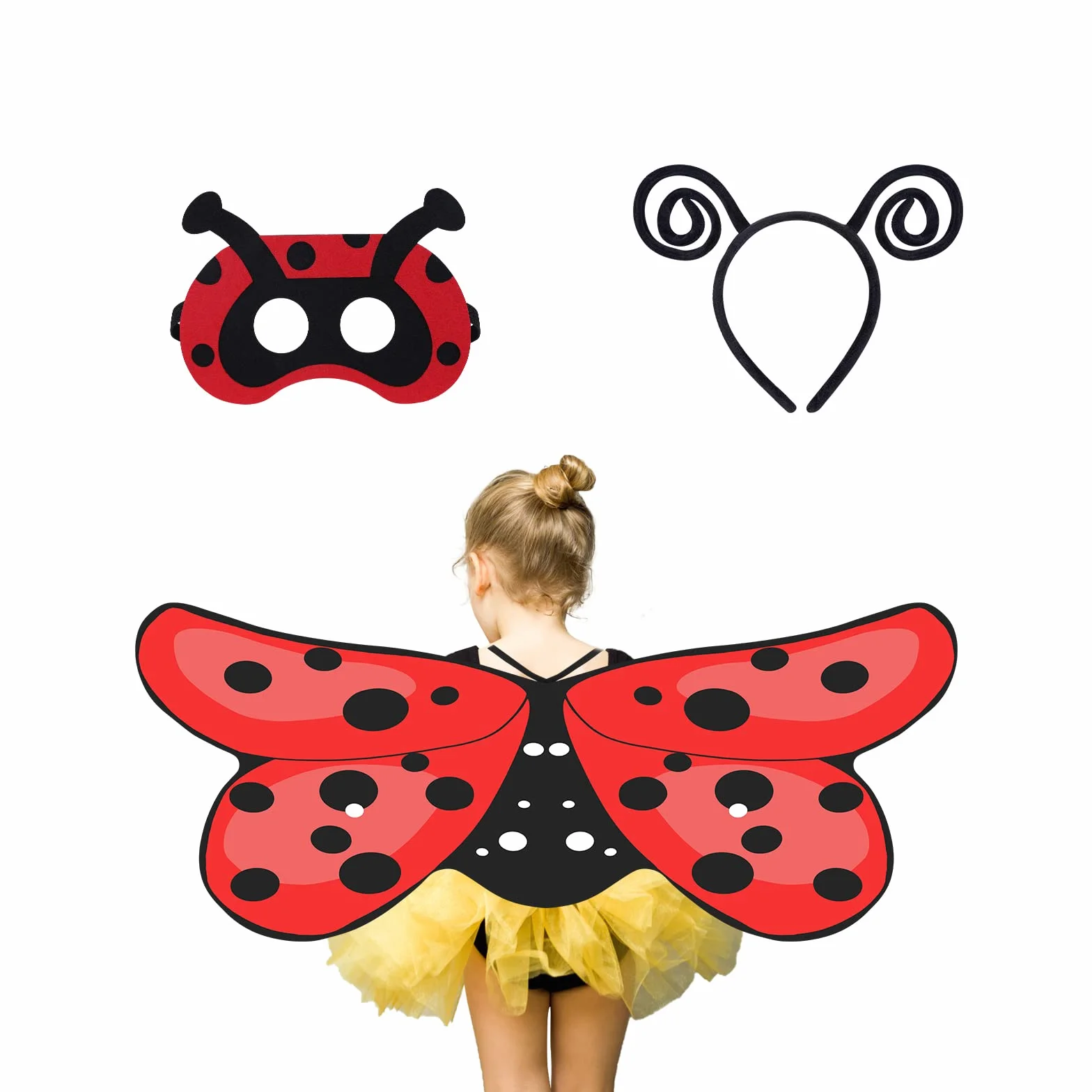 AOMIG Kostium dla dzieci Butterfly Wings, 3 szt. kostium Butterfly Fairy z tęczowymi motylami, opaską na głowę i maską na oczy, Butterfly Cape Wings Drobna sukienka na Boże Narodzenie, Halloween Party