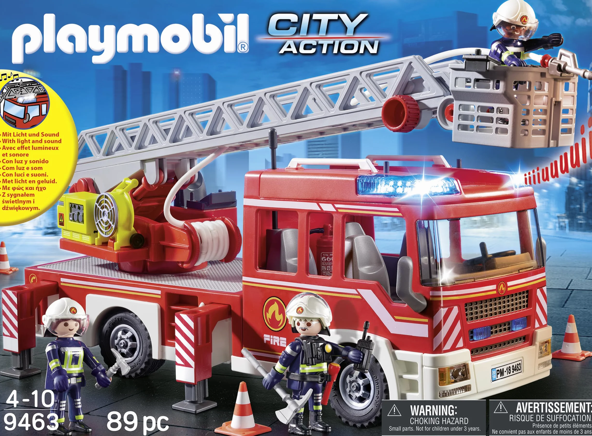 PLAYMOBIL City Action 9463 Samochód strażacki z drabiną, z drabinką i możliwością połączenia z modułem zdalnego sterowania RC, od 4 lat