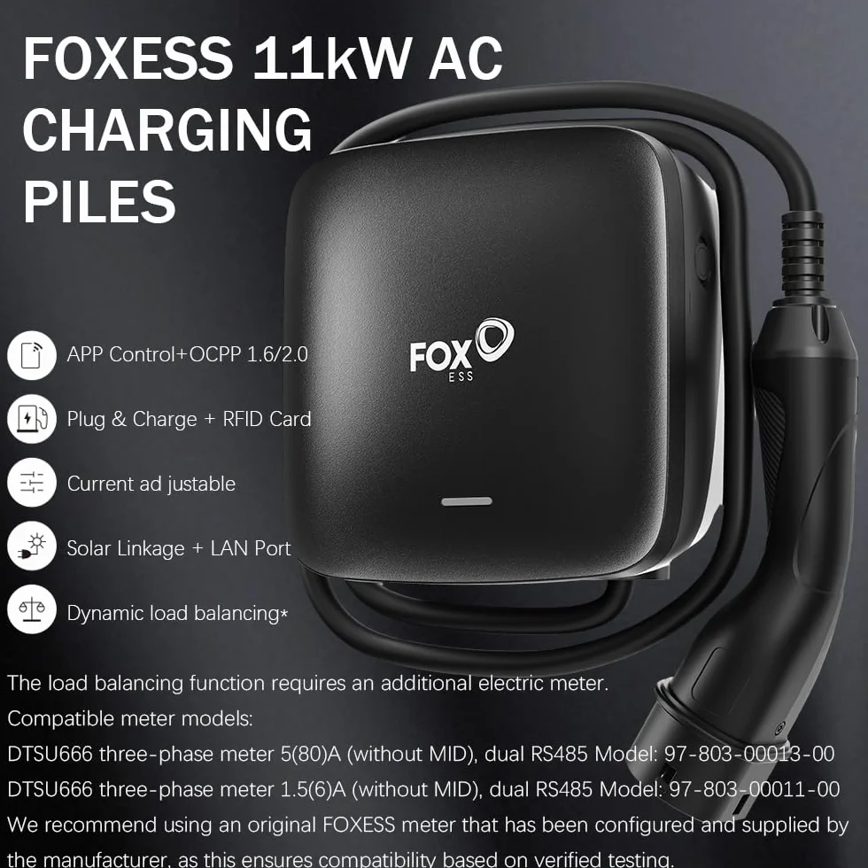 FoxESS Wallbox Typ 2 11 kW trójfazowy 400 V, regulowany prąd 6–16 A, Wi-Fi, Bluetooth, LAN, OCPP, sterowanie aplikacją, IP55/IK08, zarządzanie obciążeniem, ładowanie z harmonogramem
