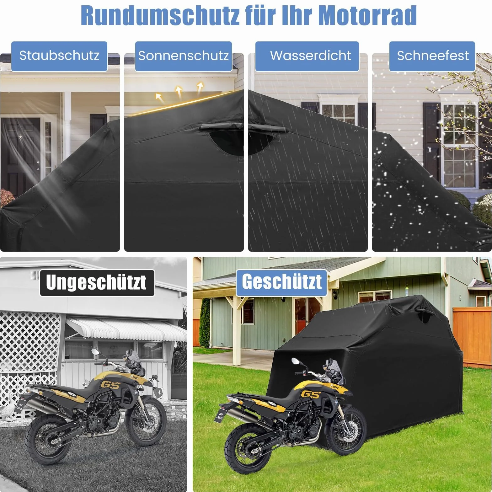 COSTWAY Garaż namiotowy na motocykl, 342 x 137 x 190 cm, plandeka na motocykl z tkaniny Oxford z metalową ramą, wodoszczelna, odporna na warunki atmosferyczne, do użytku na zewnątrz