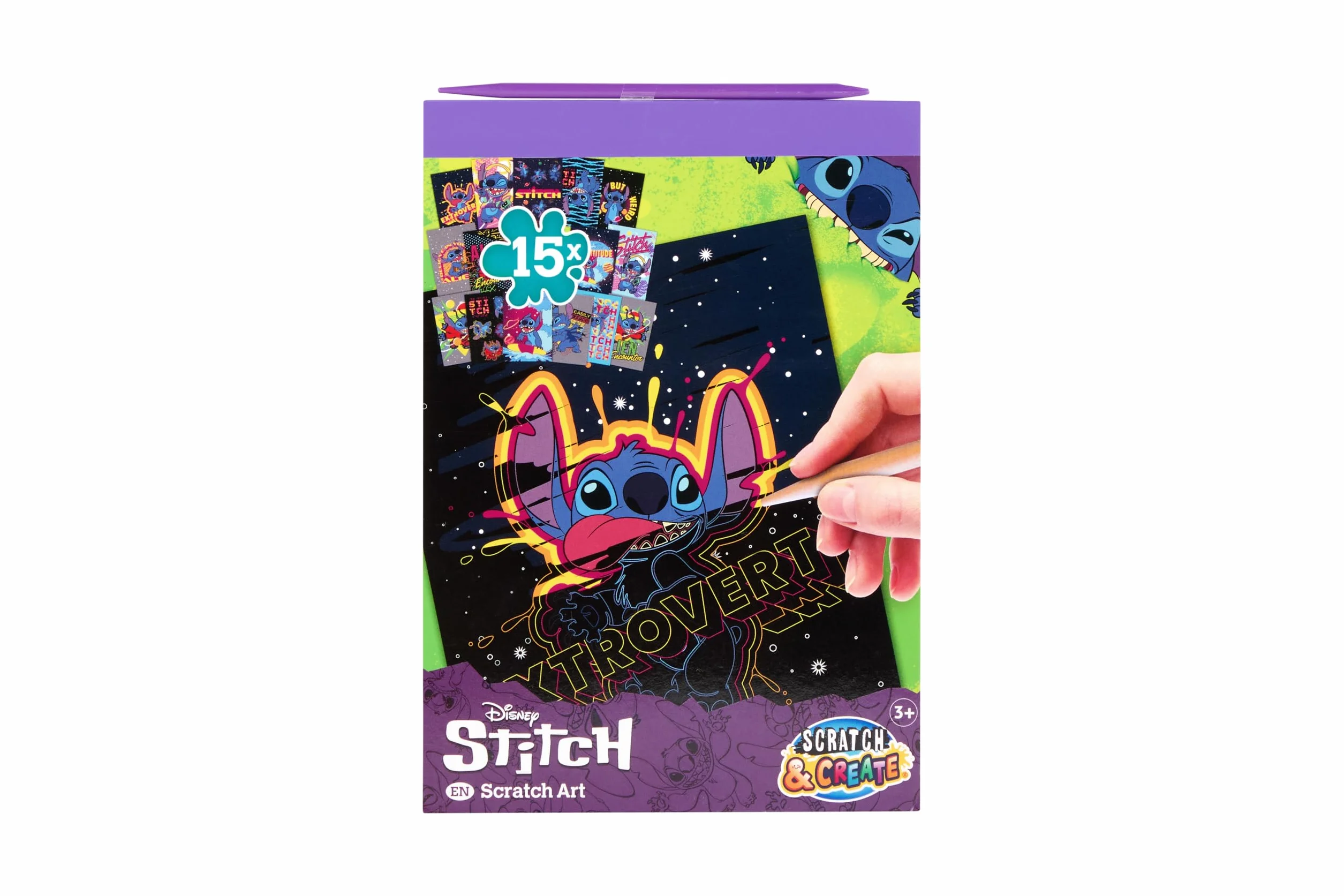 Disney Stitch obrazki do zdrapywania książka A5 dla dzieci | Scratch Art książka do majsterkowania z 15 motywami w formacie A5 | w zestawie drewniany pisak do drapania | efekt tęczy | kreatywny zestaw