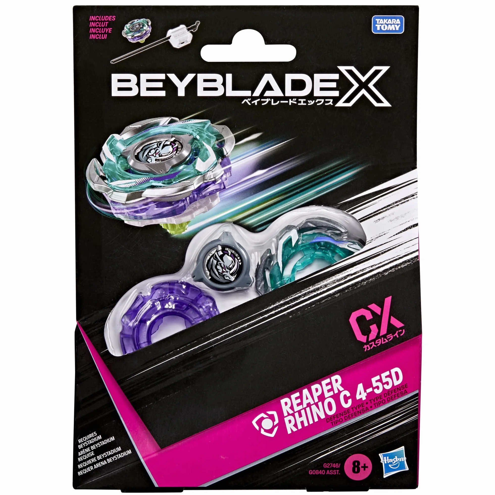 Pakiet startowy Beyblade X Reaper Rhino C 4-55D CX, bączek i wyrzutnia