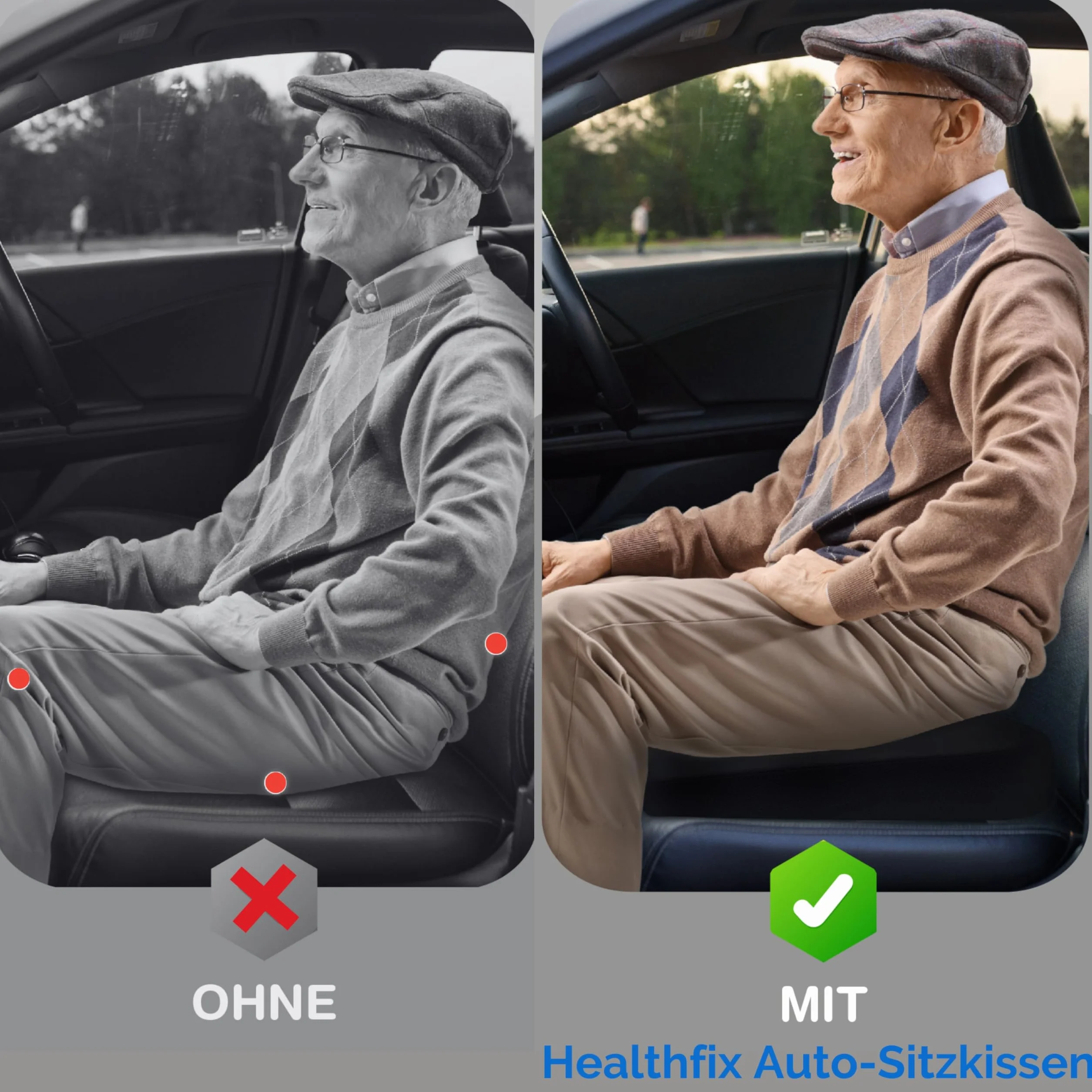 Healthfix® Poduszka na fotel samochodowy dla dorosłych | Podwyższenie siedziska kierowcy z pianki z pamięcią kształtu | Ergonomiczna poduszka klinowa do samochodu i komfortu jazdy