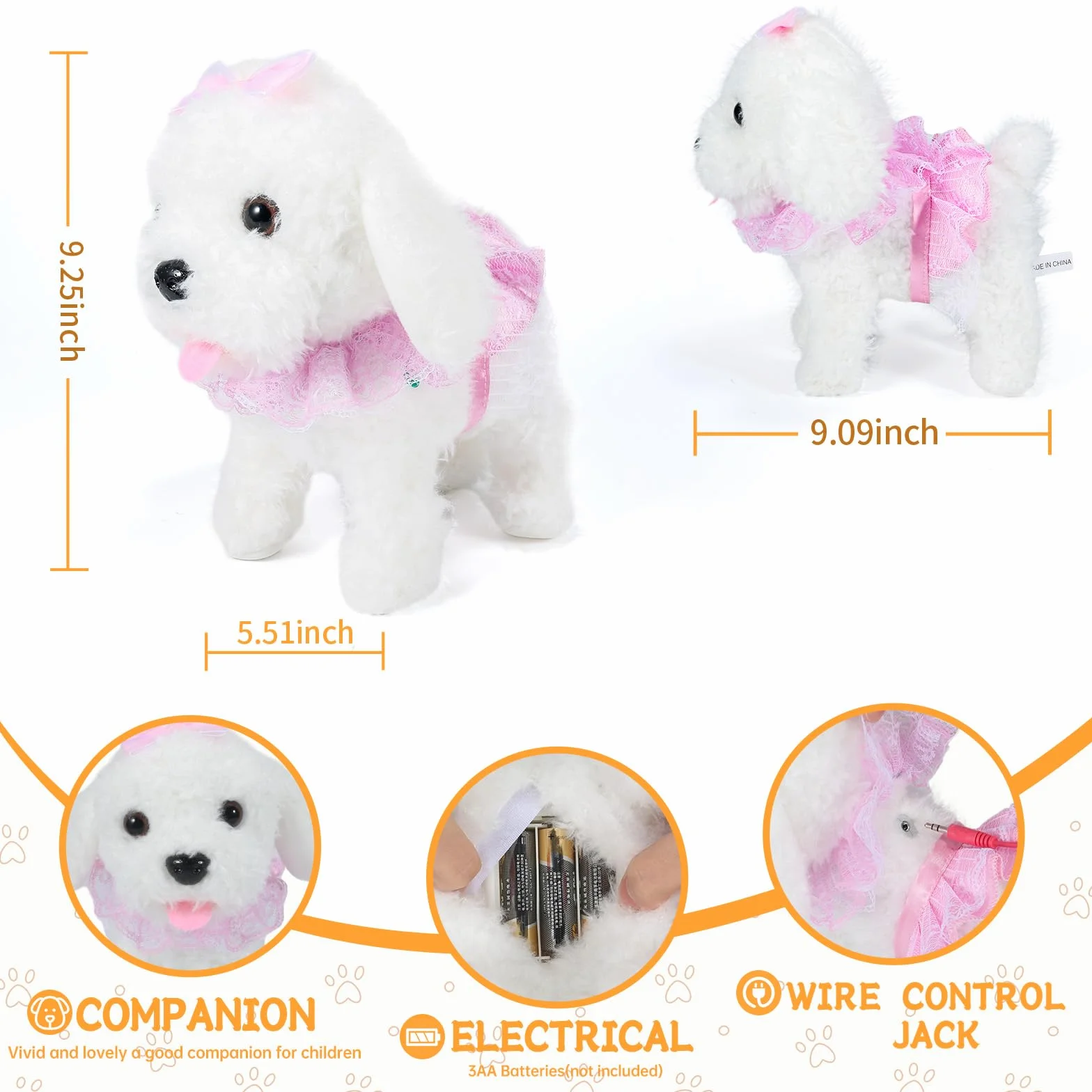 Interaktywny pluszowy szczeniak z funkcją biegania, szczekania i ogona, w zestawie zestaw do pielęgnacji, dla dziewcząt i chłopców, dzieci w wieku 3, 4, 5, 6 lat (biało-różowy)