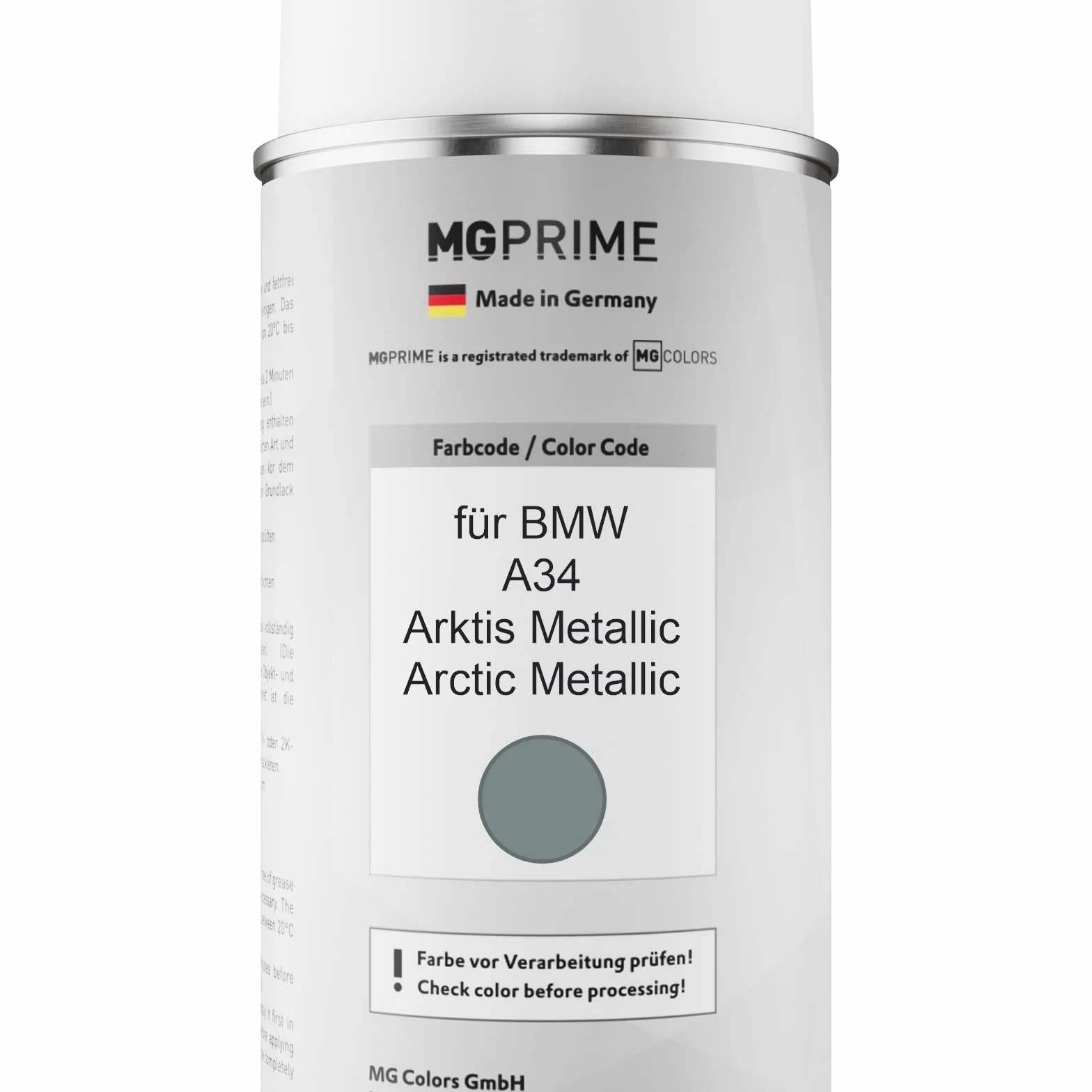 MG PRIME Lakier samochodowy Puszka z aerozolem dla BMW A34 Arktis Metallic/Arctic Metallic Puszka z aerozolem bazowym 400ml