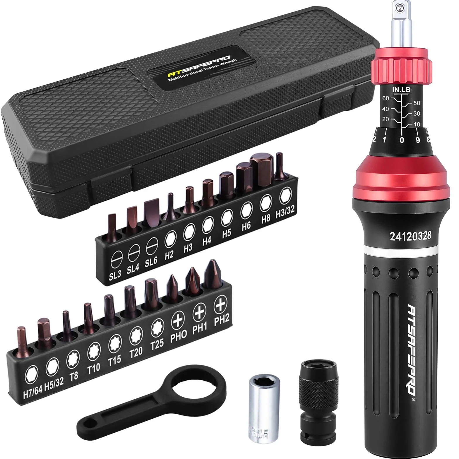 Zestaw śrubokrętów z momentem obrotowym 1/4" 10-60 in.lb (1,1-6,8 Nm) 22 precyzyjne bity płaskie sześciokątne Torx Philips