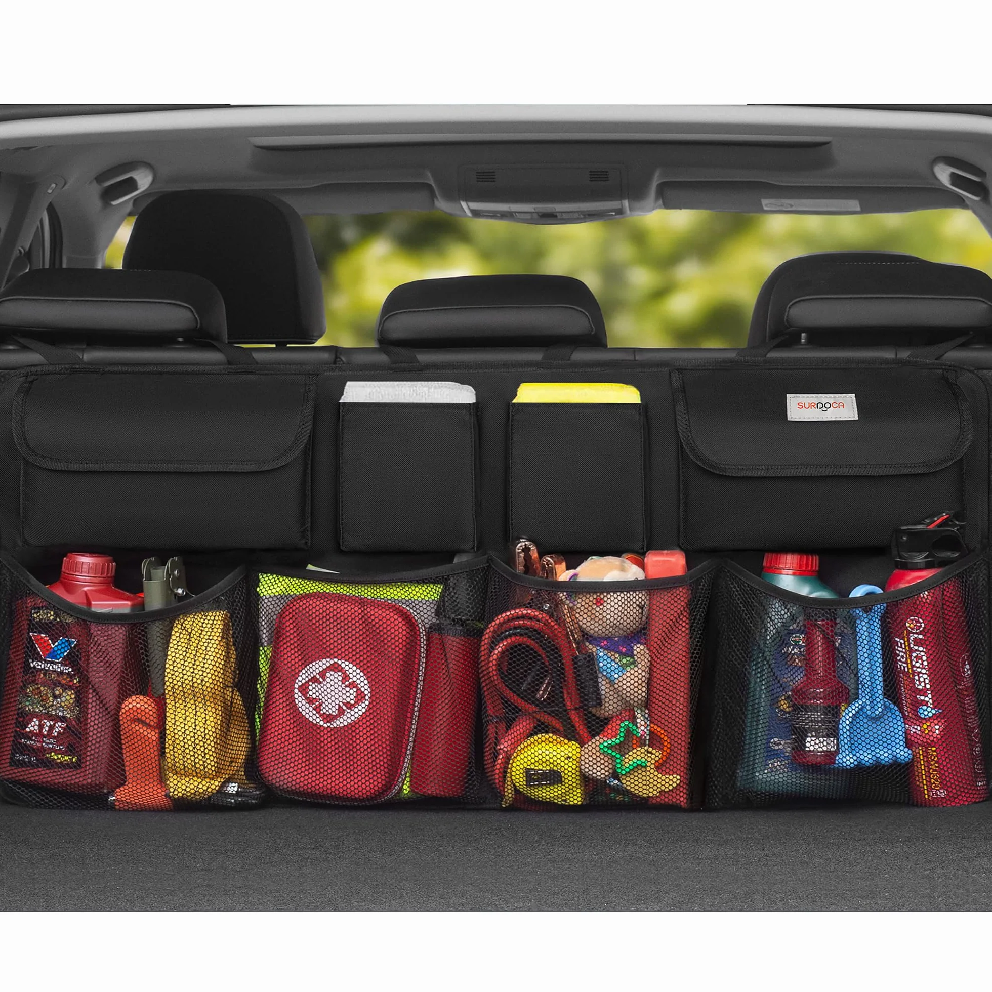 SURDOCA Car Trunk Organizer - 3rd Gen Super pojemność samochodu wiszące organizator, wyposażony w 4 Magic Stick, Car Trunk schludny worek przechowywania z pokrywami