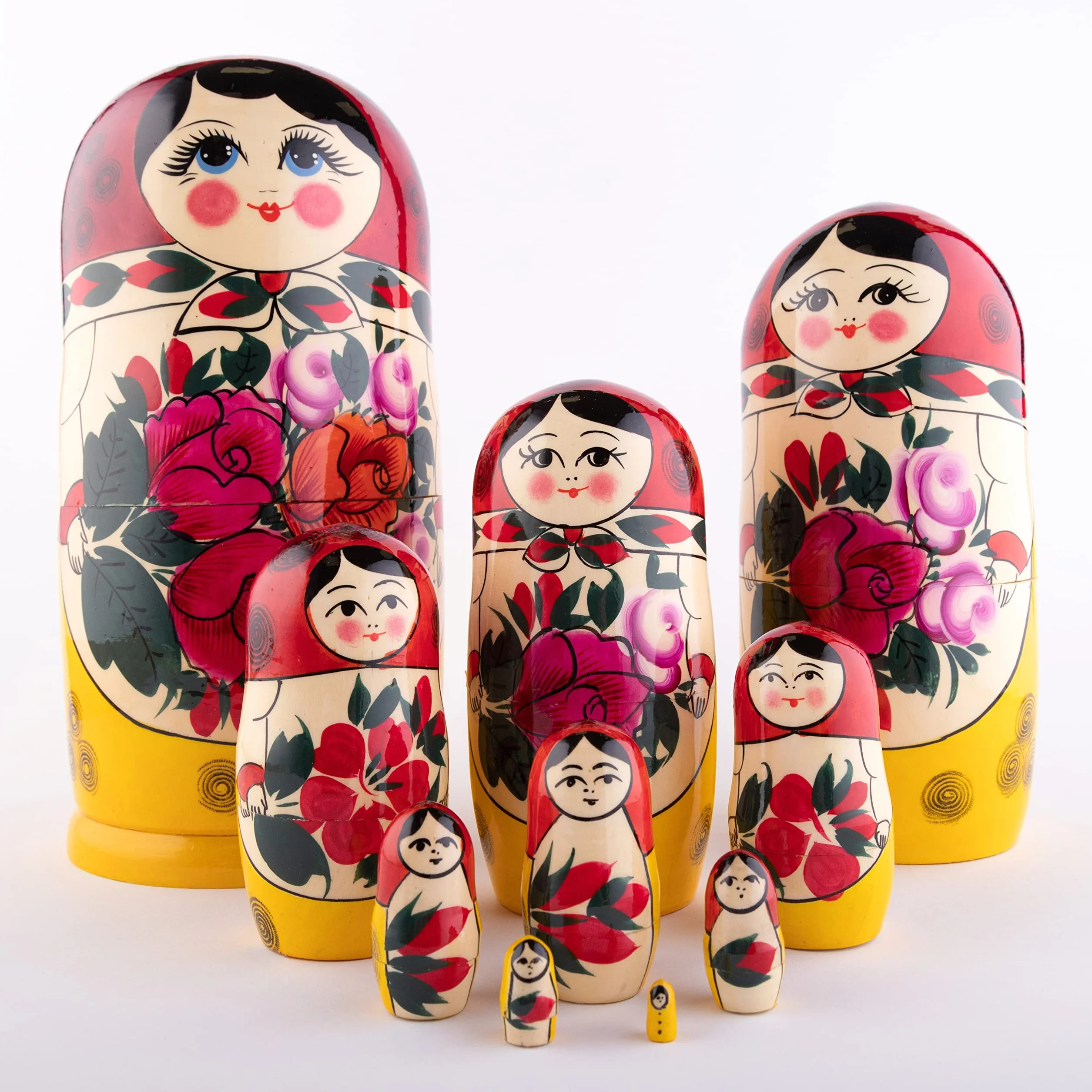 Heka Naturals Sieminow Lalki Gniazdujące | Zestaw Lalek Matryoshka w Całości z Naturalnego Drewna 10 (25 cm) - Tradycyjne Dekoracje do Domu Babushka, Drewniane Zabawki do Układania w Stosy