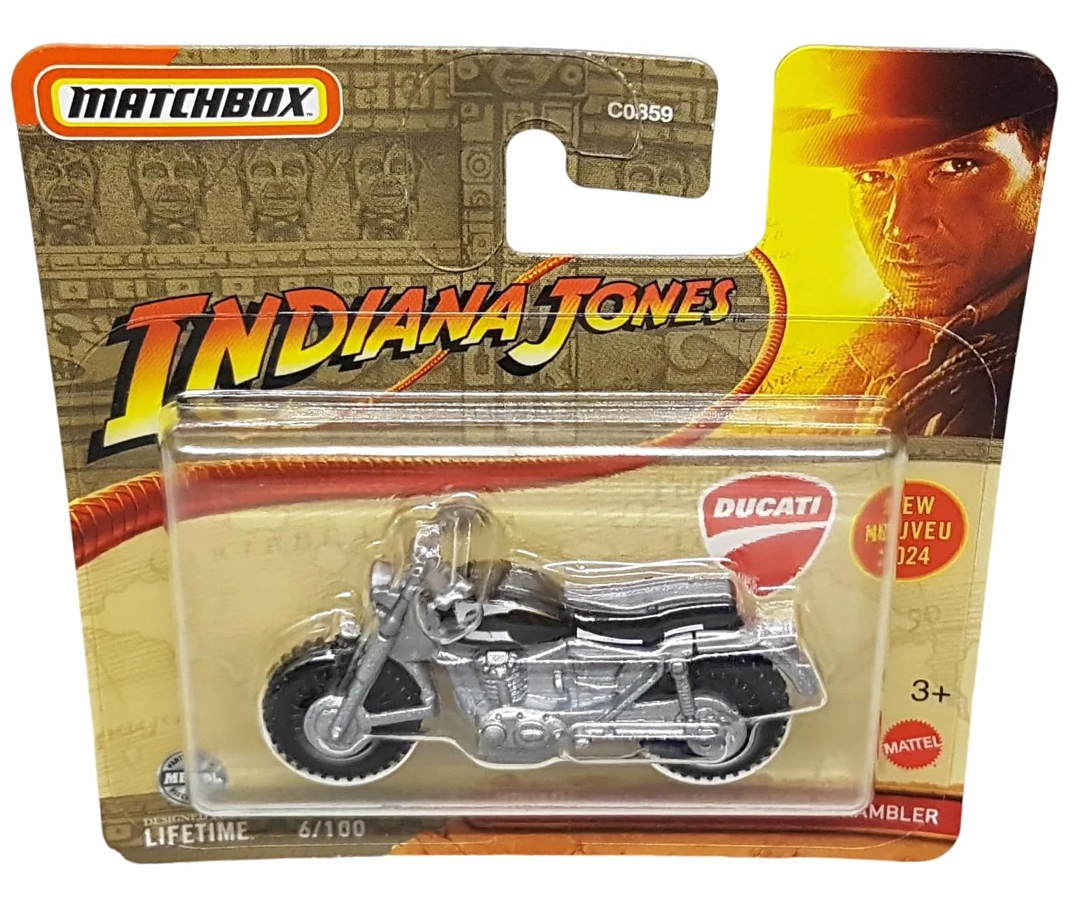 Matchbox - Ducati Scrambler - MBX Indiana Jones 6/100 - HVN38 - Short Card - Superfast Lesney - Mattel 20241:64