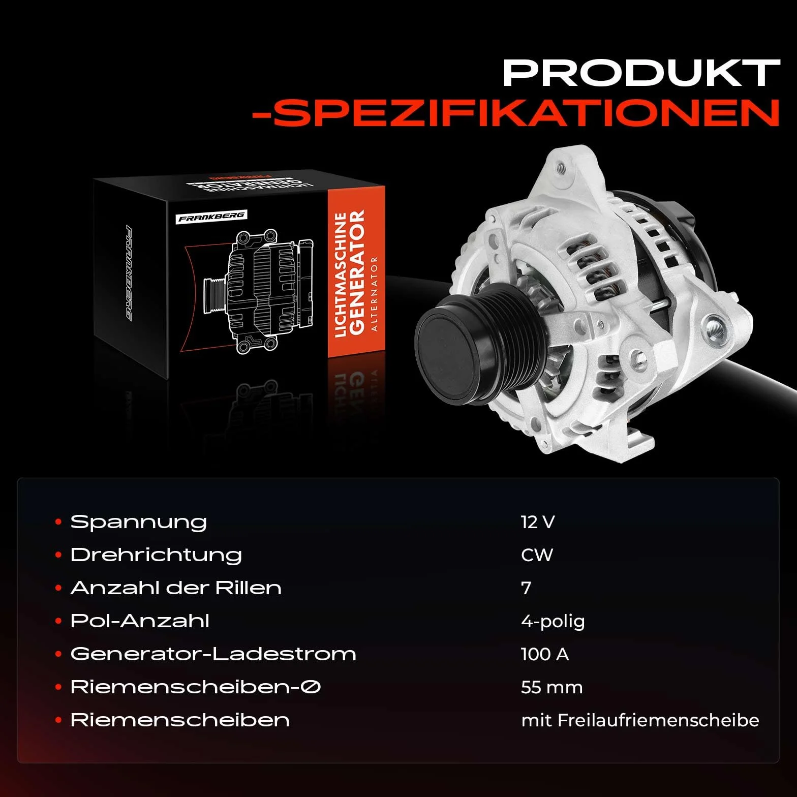 Frankberg Generator prądnicy kompatybilny z Camry sedan ACV3 MCV3 XV3 2,4 l, benzyna, 2001-2006, zamiennik # 27060-28340