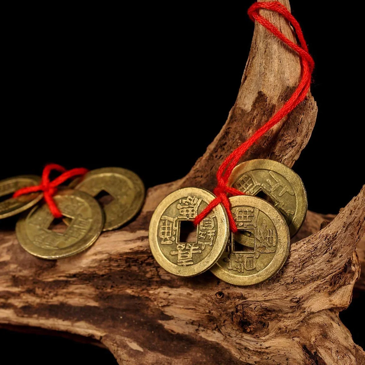 Chińskie monety Feng Shui, chińskie monety szczęścia, I-Ching, mosiężne chińskie monety symbolizujące zdrowie, dobrobyt, szczęście i bogactwo (0,22 kg)