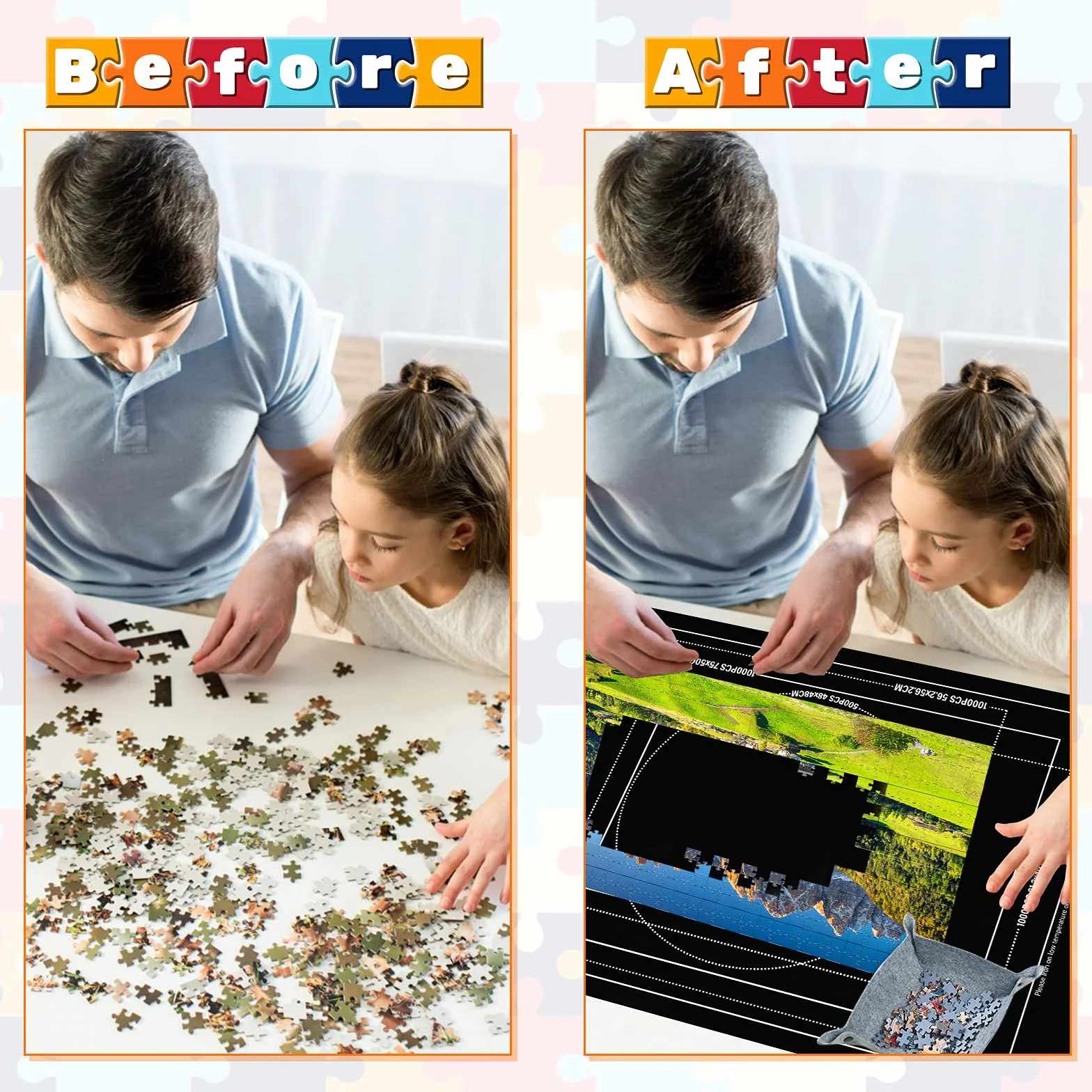 LIHAO Zestaw mat do przechowywania puzzli, do przechowywania puzzli, do 1500 sztuk puzzli, kolor czarny