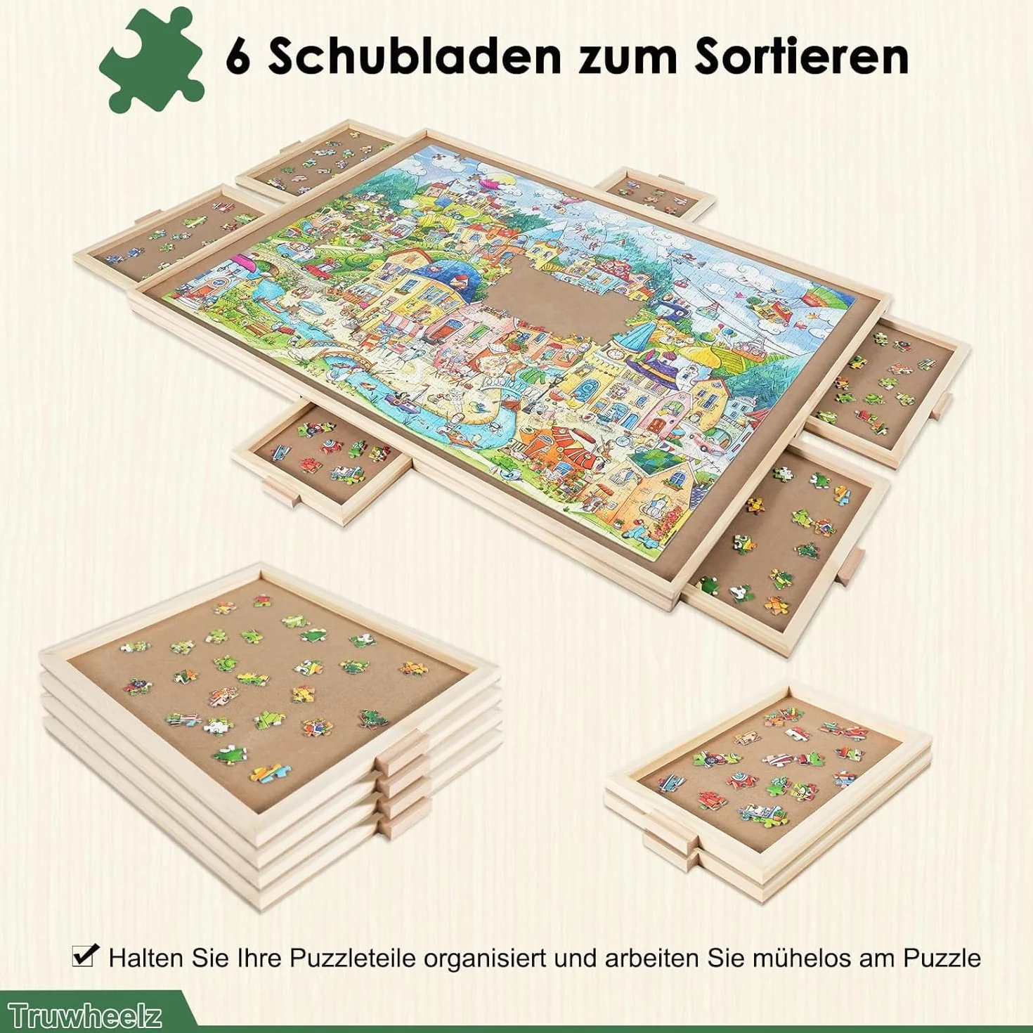 2000 elementów, obrotowa deska puzzli z 6 szufladami i pokrywą, 72,4 x 102 cm, przenośny drewniany stół puzzle dla dorosłych, Lazy Susan Spinning Puzzle Deski dla mamy