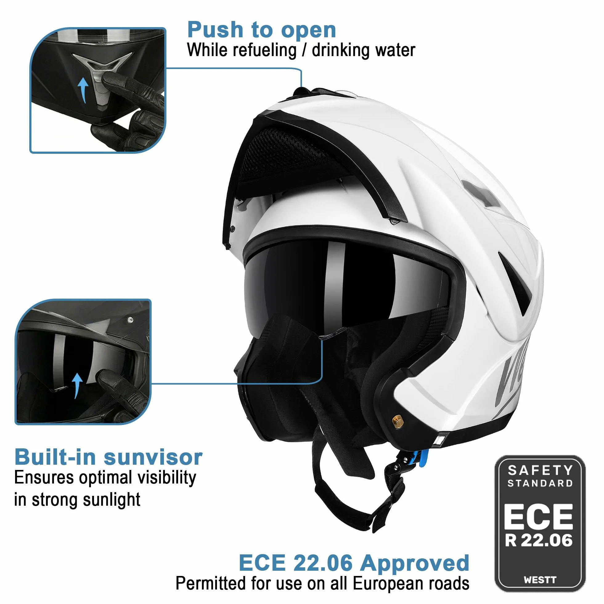 WESTT Torque kask motocyklowy z pełną twarzą I składany kask motocyklowy I odporny na wstrząsy I kask motocyklowy z pełną twarzą dla mężczyzn i kobiet I kask skuterowy I z homologacją ECE