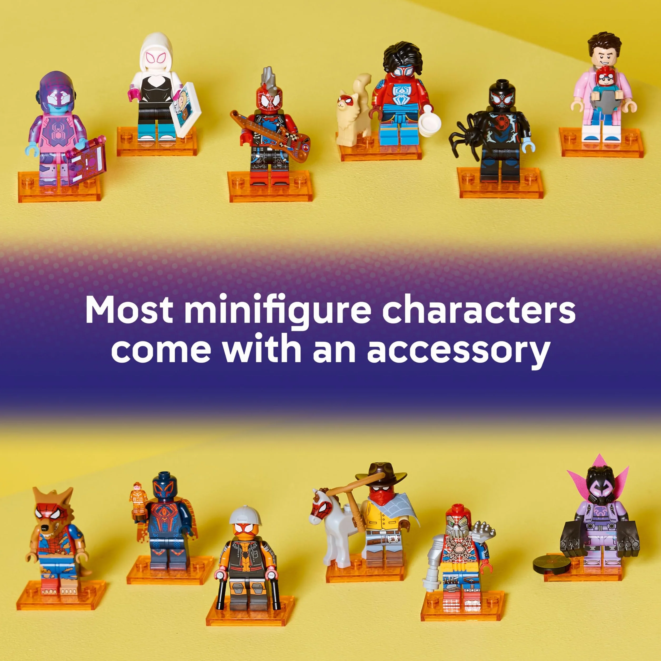 Lego Spiderman minifigurki z serii z 12 figurkami Spidermana: kompletny zestaw minifigurek Lego z serii 71050 Across The Spider-Verse (w zestawie z płytkami z nadrukiem)