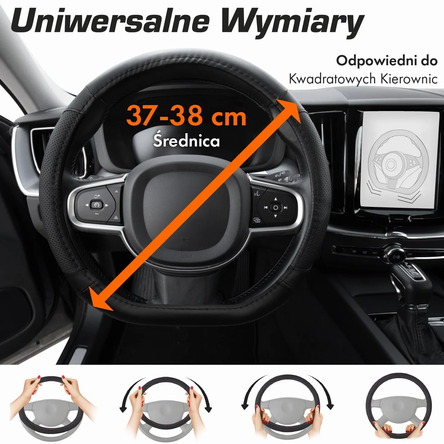 Upgrade4cars Pokrowiec na kierownicę w kształcie D, czarny Uniwersalny osłon kierownicy Akcesoria samochodowe