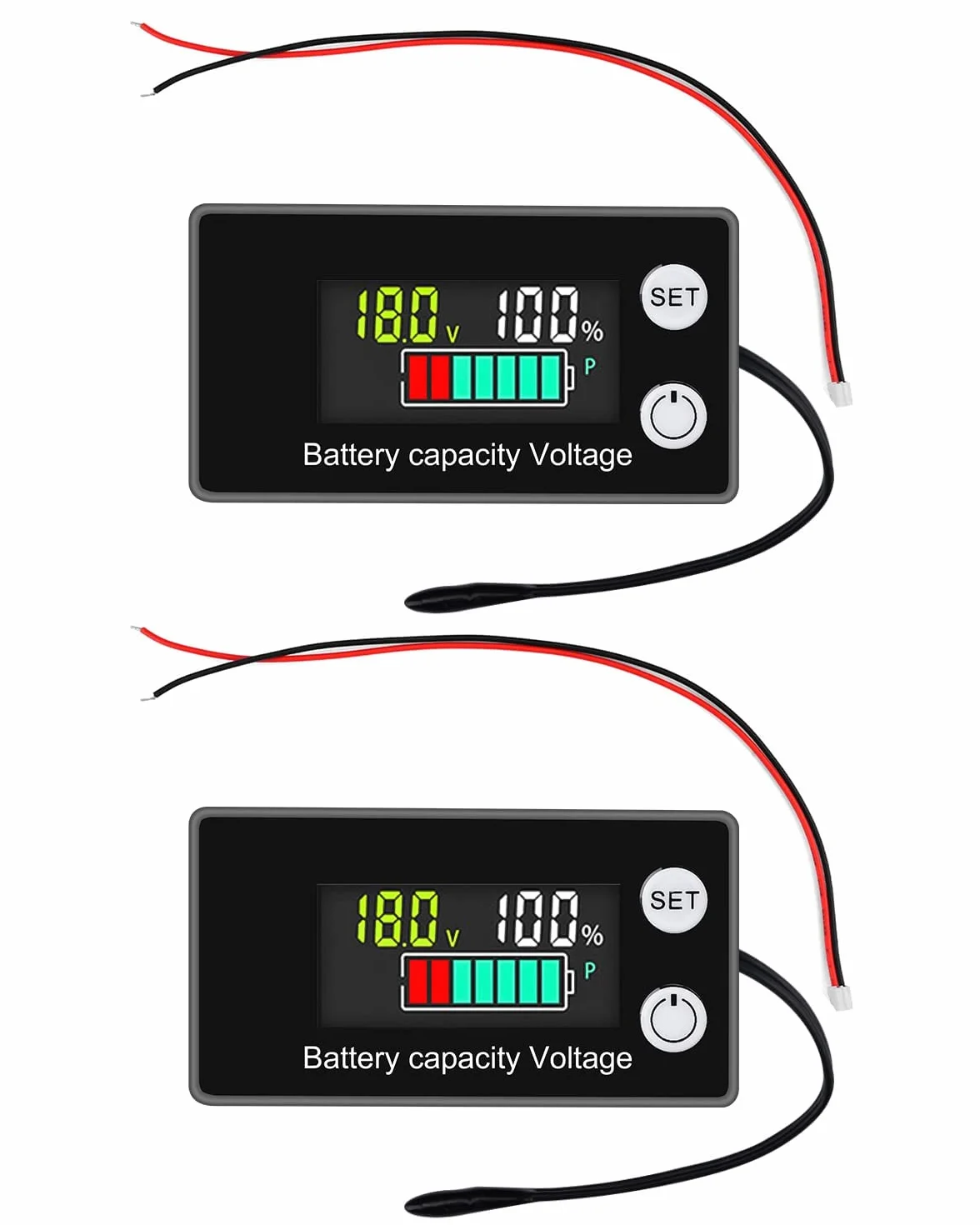 2 sztuk Miernik napięcia baterii z czujnikiem alarmu,12V 24V 36V 48V 72V 84V,Tester pojemności baterii,8-100 V LCD kontrola napięcia baterii z alarmem sondy