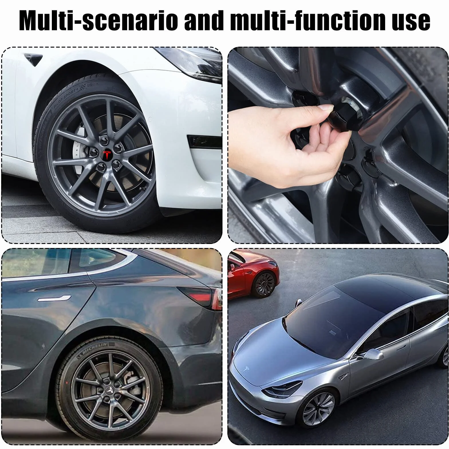 Tesla zestaw kołpaków centralnych z logo do Model Y, 3, S, X