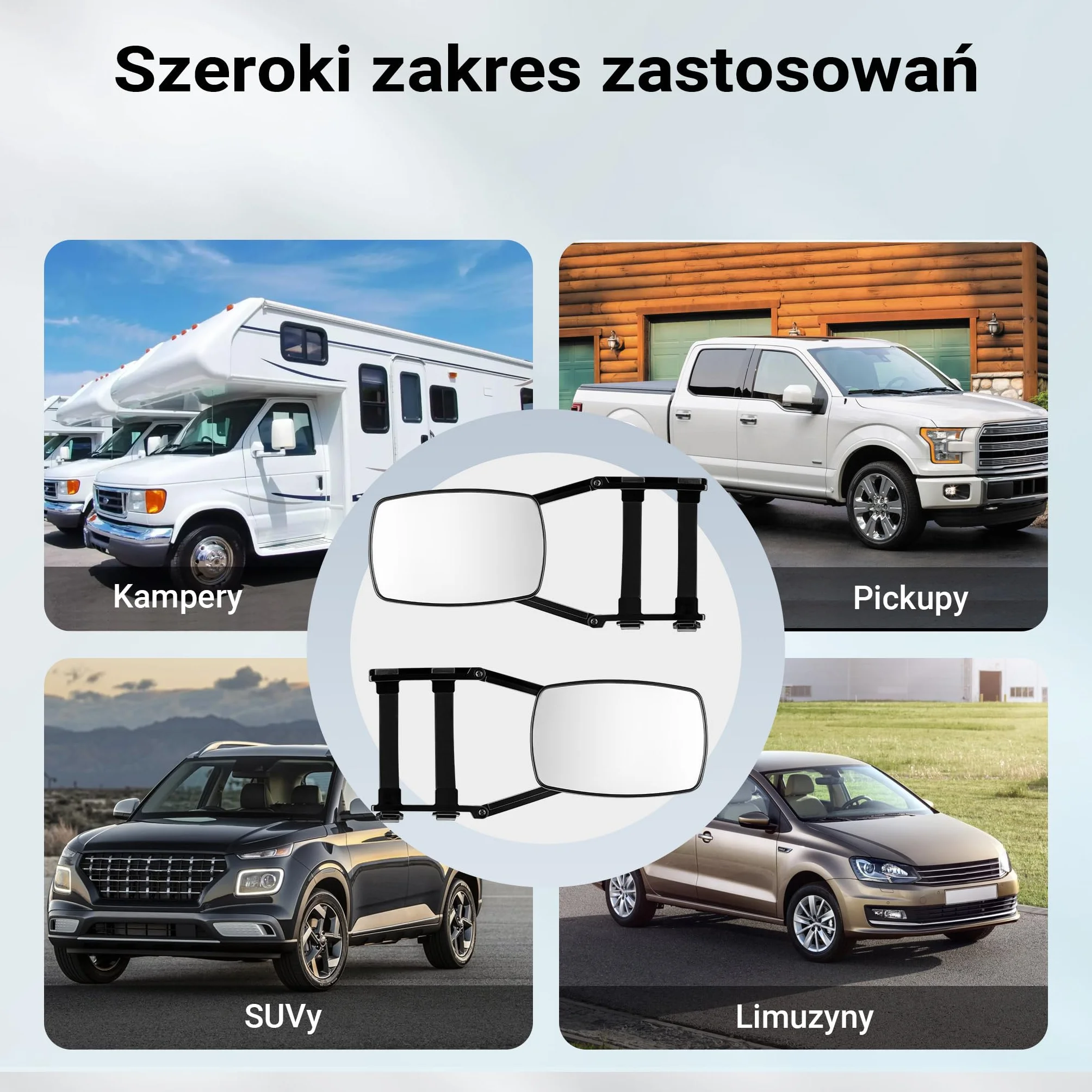 Uniwersalne lusterko do kampera 2stk. 190x120mm dodatkowe do przyczepy składane lusterko