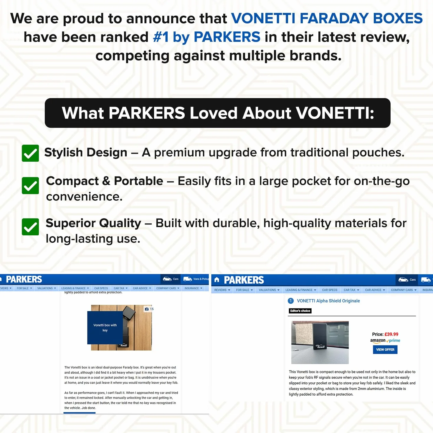 VONETTI Carbone Blokada sygnału breloka na klucze klasy premium, Faraday, osłona RFID, pudełko na kluczyki samochodowe, torba Faraday