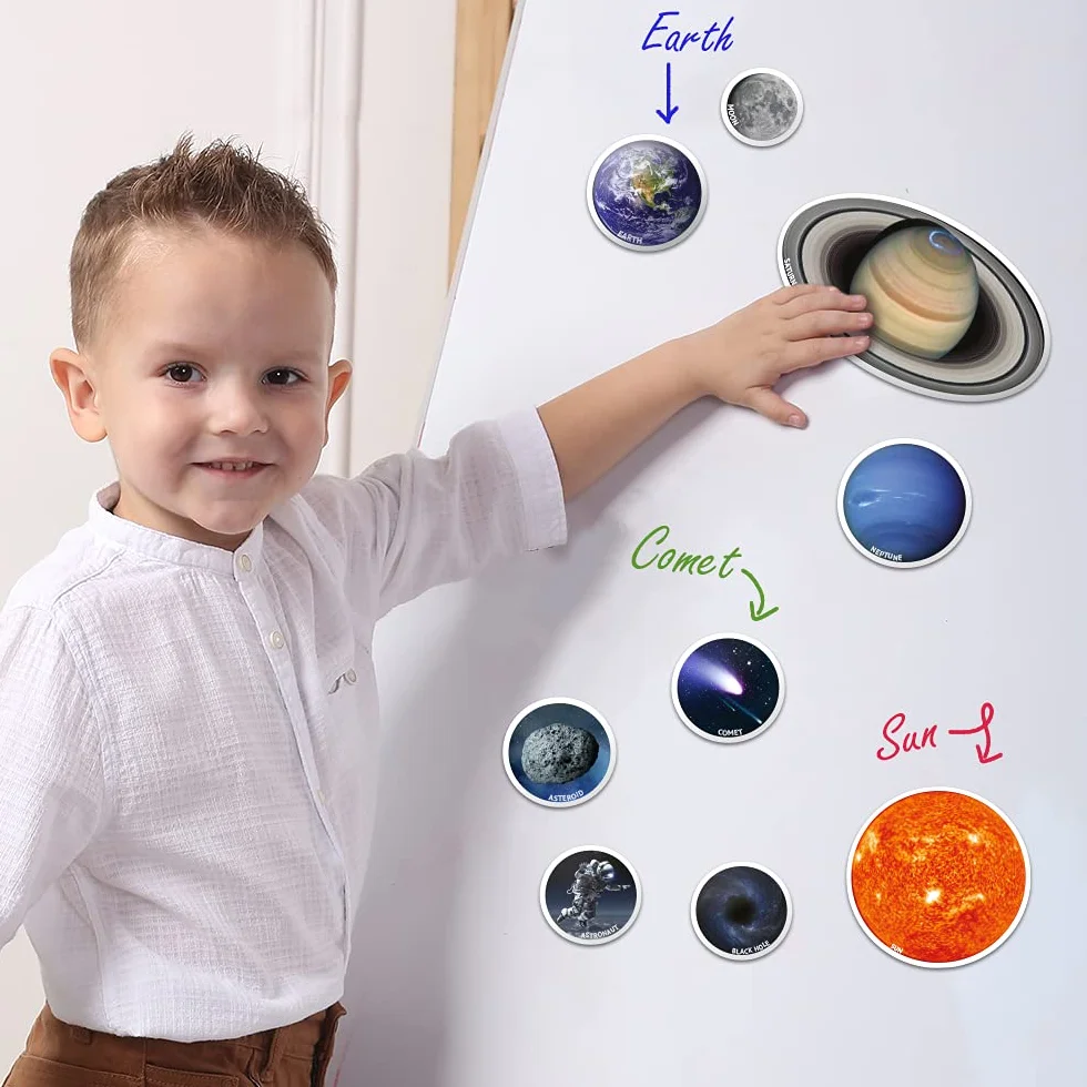 Magnesy na lodówkę dla dziecko z motywem kosmosu – 22 duże magnesy kosmiczne dla małych