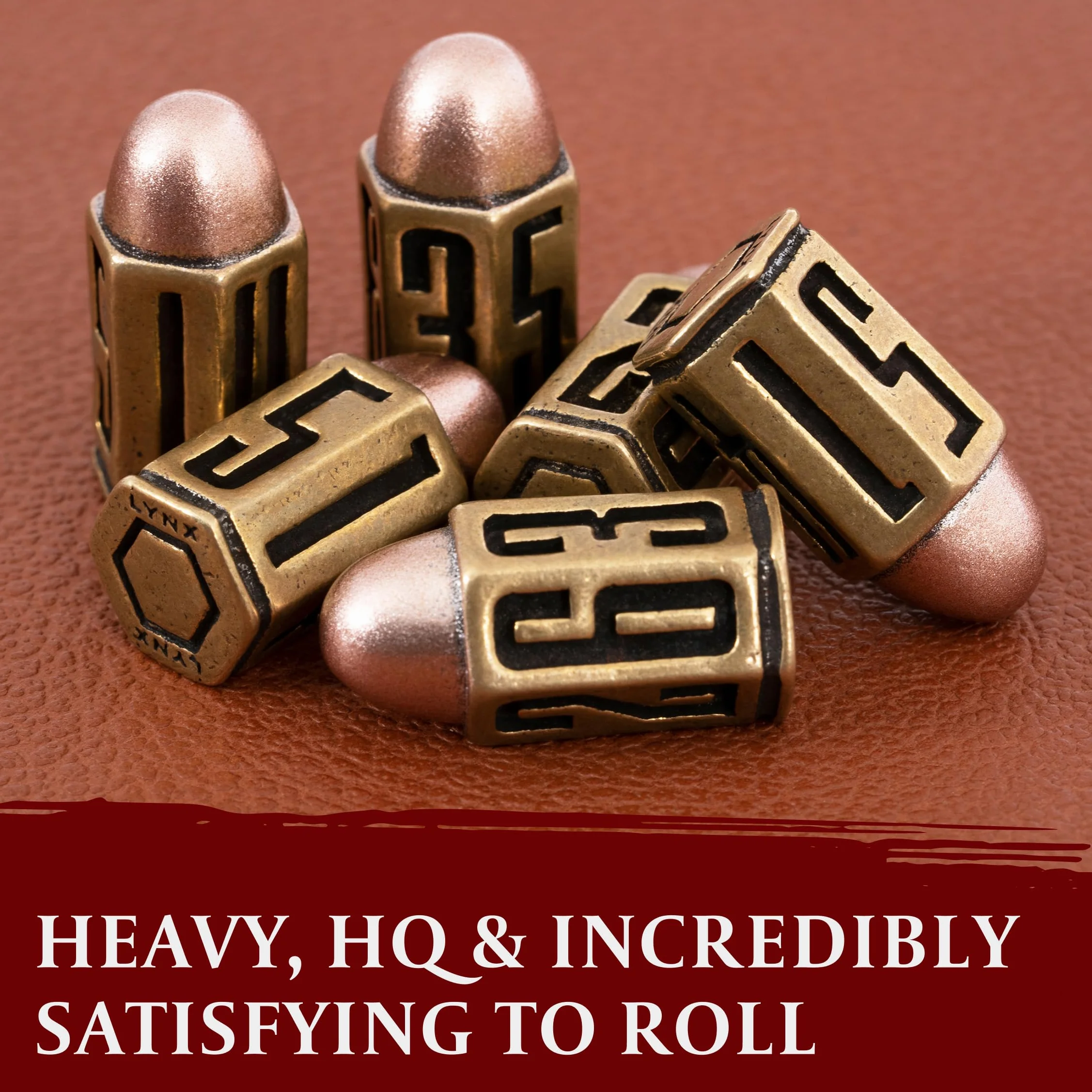 Zestaw Metalowych Kości Bullet Metal - 6 Mosiężnych Kostek K6 / D6 Bullet Dice Set - Kompatybilny z Prezent DND, Wargames, Gry RPG Planszowe, D&D, RPG/Dungeons and Dragons/D i D Akcesoria.