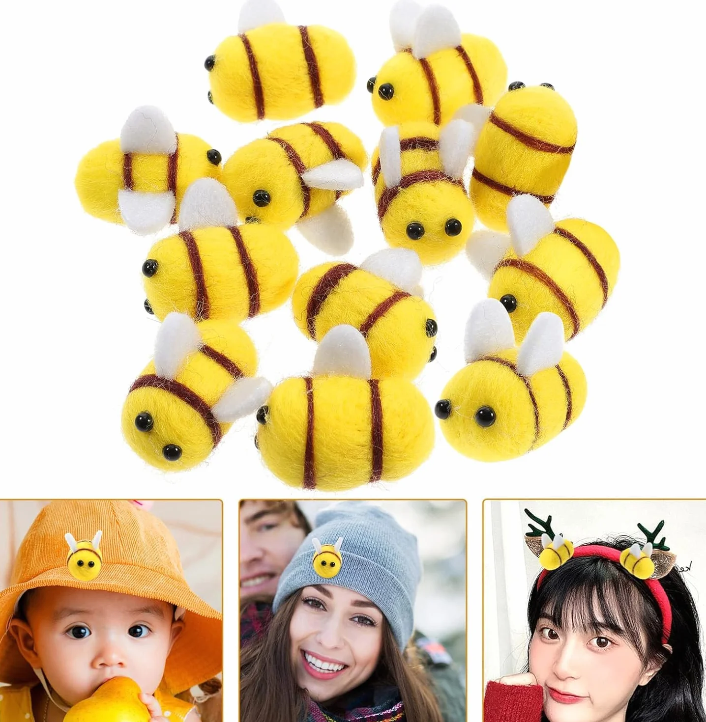 SHSHbuy 35 sztuk mini filcowych figurek, pszczoły, małe filcowe figurki pszczół, do rzemiosła, dekoracji "zrób to sam"