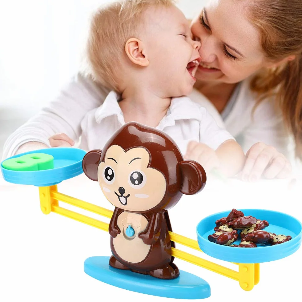 Balance Math Spielzeug für Kinder, Monkey Balance Brettspiel Math Number Cards Blocks Lernspielzeug Set Kinder Baby Counting Lernspielzeug(Braun)