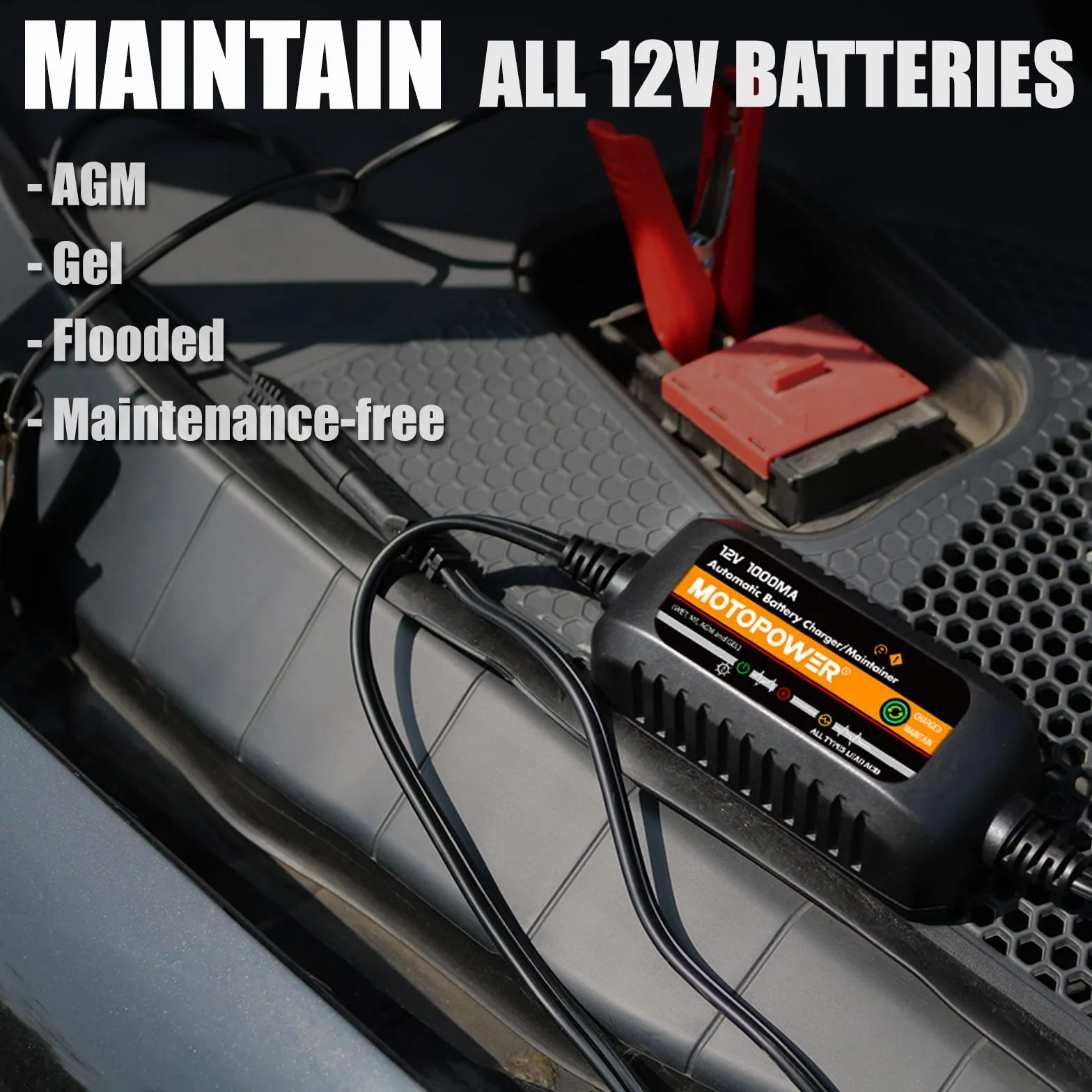 MOTOPOWER MP00205B 12V 1000mA W pełni automatyczna ładowarka/konserwator baterii - czarny