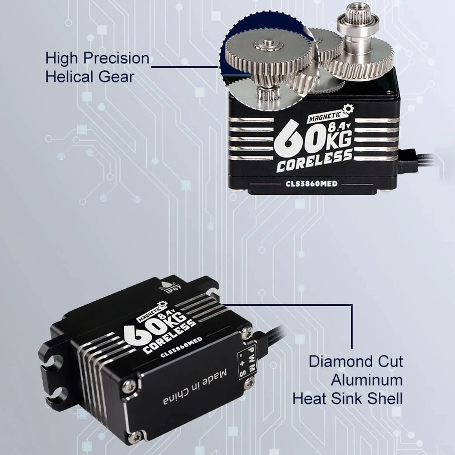 RC Gear Servo, Stop Aluminium Super Torque Programowalny IP67 Wodoodporna Przekładnia Kierownicza RC Czarny 60KG Silnik Bezrdzeniowy do Zdalnie Sterowanego Robota (360 stopni)